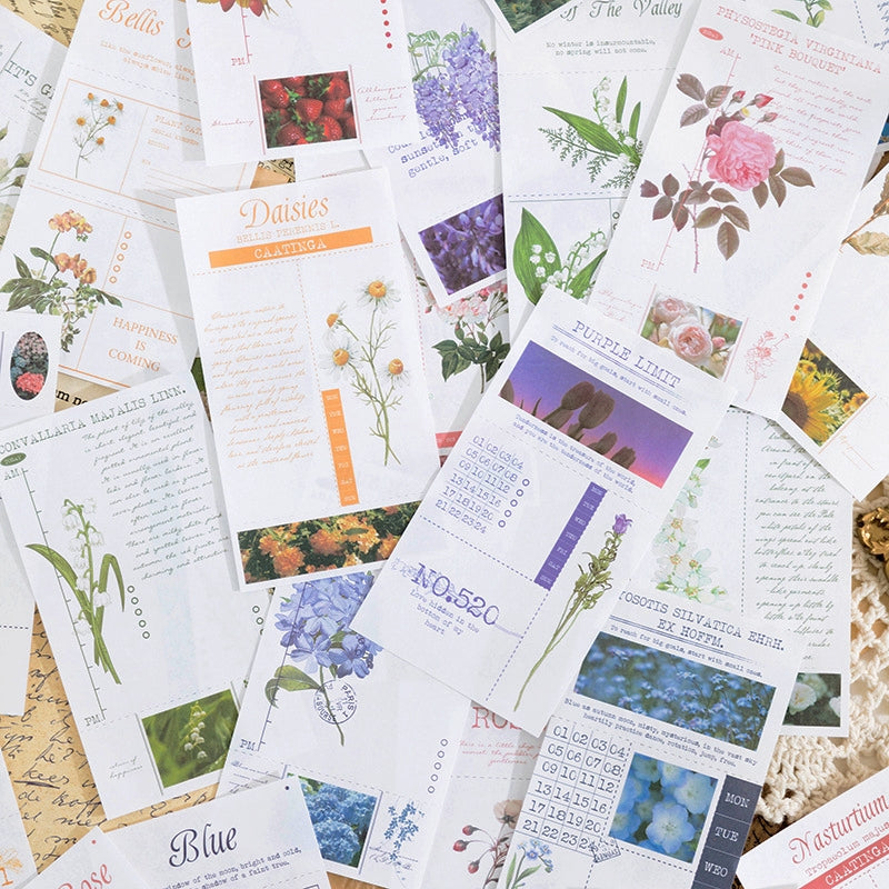 Bloco de papel para álbum de recortes de revista botânica retrô - 50 folhas  com 6 designs de flores exclusivos