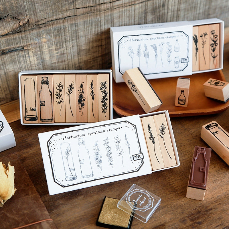 Yayatty 8 PCS Vintage Wooden Rubber Stamps with 5 PCS Craft Ink Stamp Pads  Set, Wooden Plant Stamps Set Vintage Rubber Stamps for Crafting for DIY