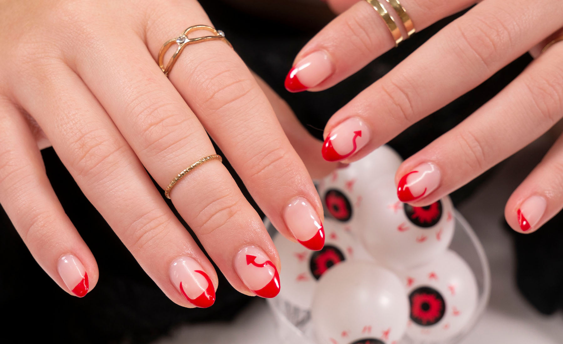 Gelous Halloween Devil Tips gel nail art - photographed in Australia on model