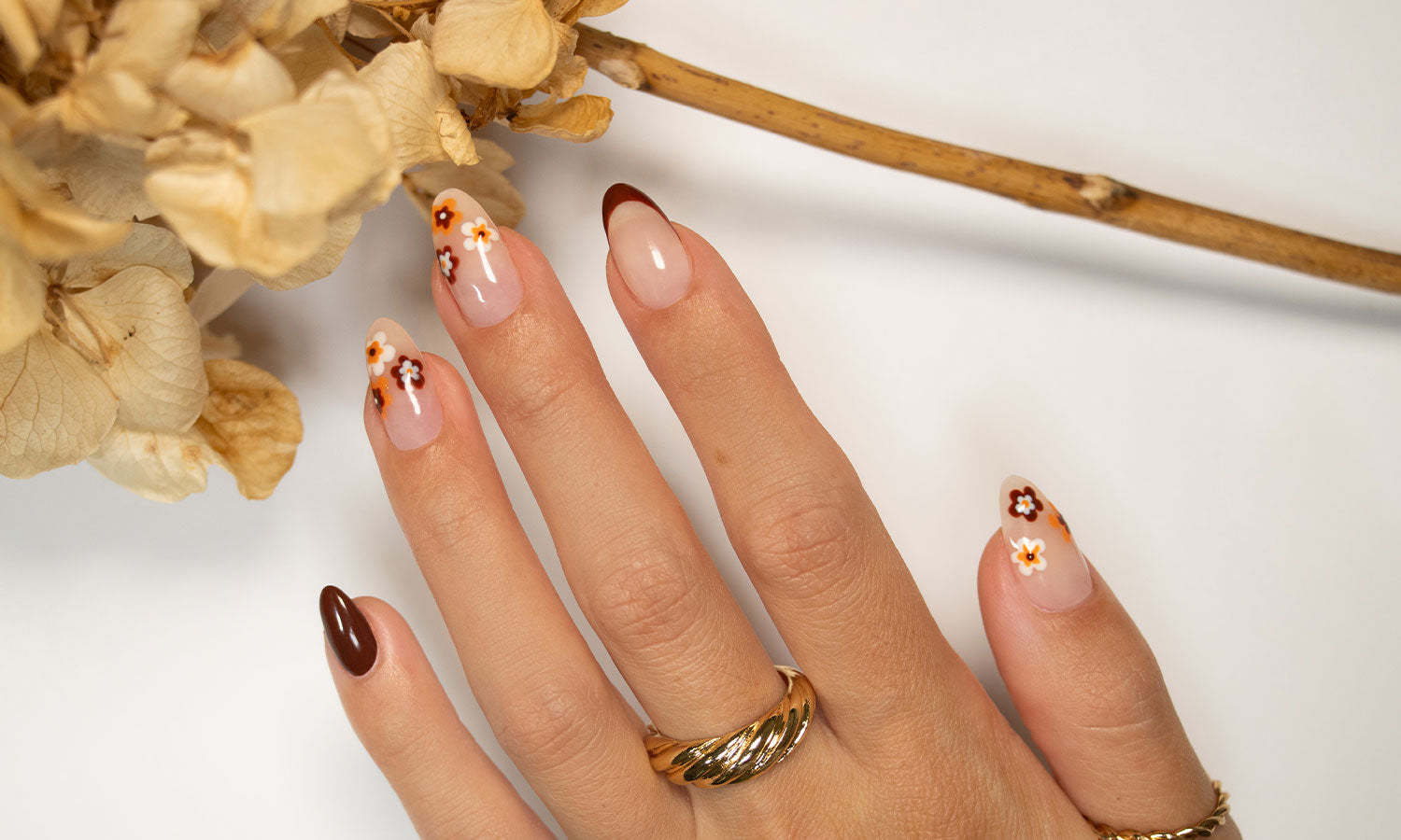 Gelous Autumn Flowers Gel Nail Art - photographed in Australia on model