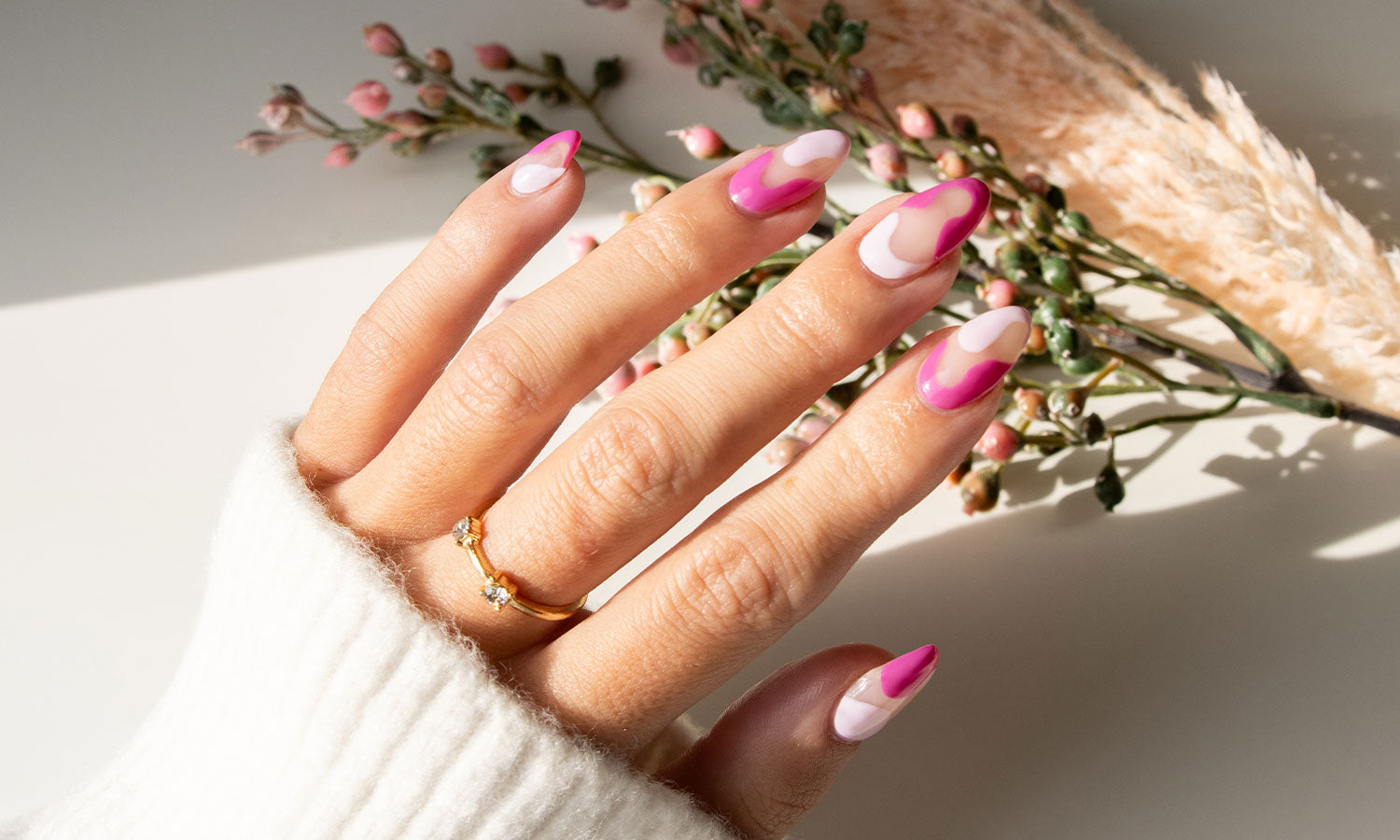 Gelous Pink Swirls Autumn Gel Nail Art - photographed in Australia on model