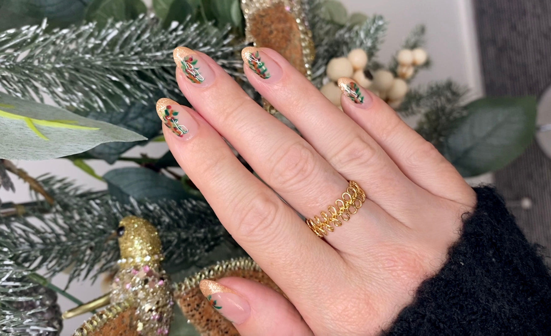 Glitter Tips Holly Gel Nail Art Design