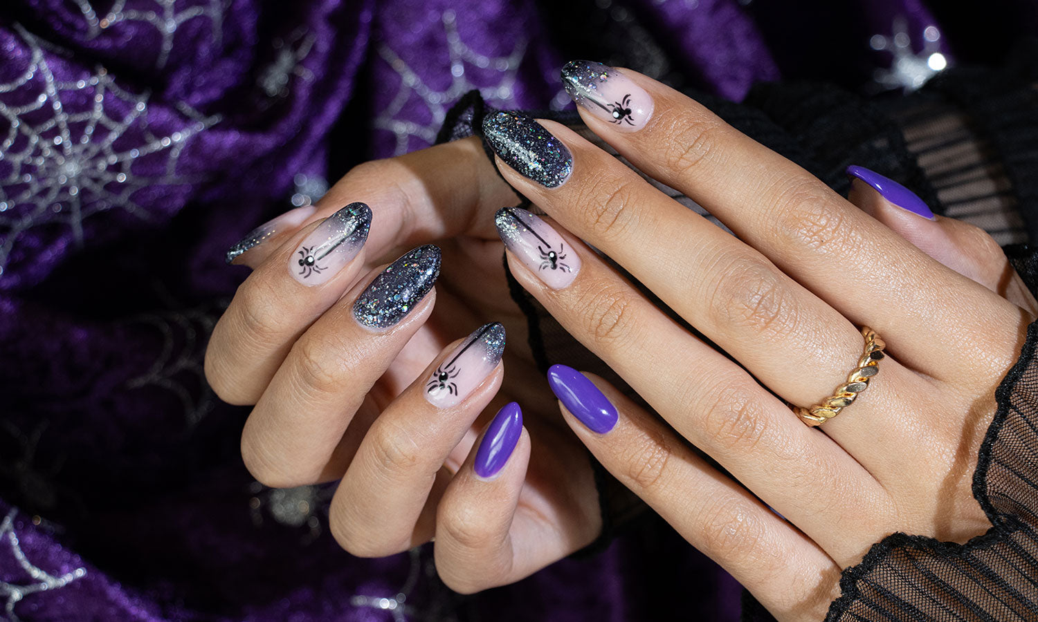 Gelous Creepy Crawlies Halloween gel nail art - photographed in Australia on model