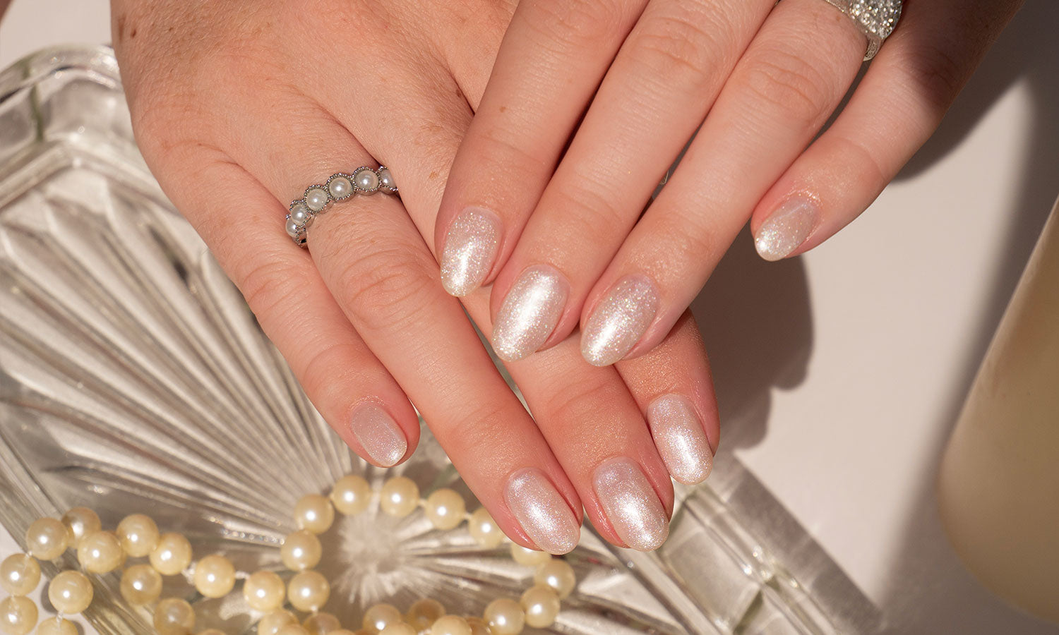 Gelous Pearlescent Moonstone gel nail polish - photographed in Australia on model