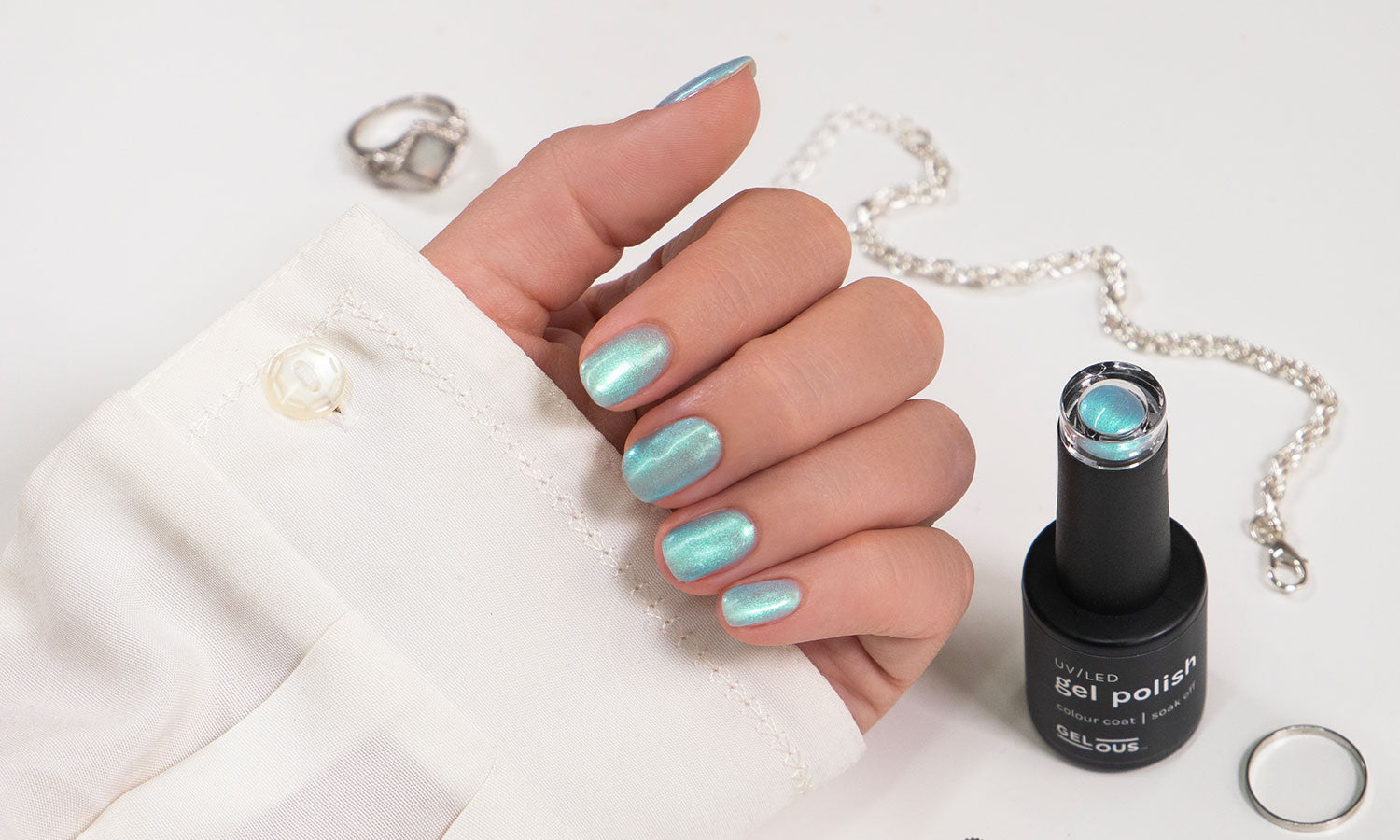 Gelous Pearlescent Splash gel nail polish - photographed in Australia on model