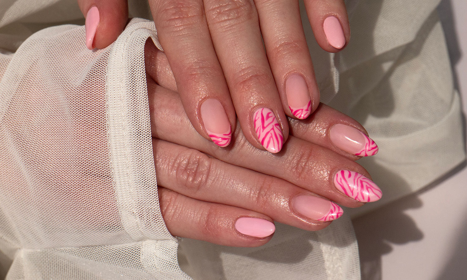 Gelous Pink Zebra Gel Nail Polish Art - photographed in Australia on model