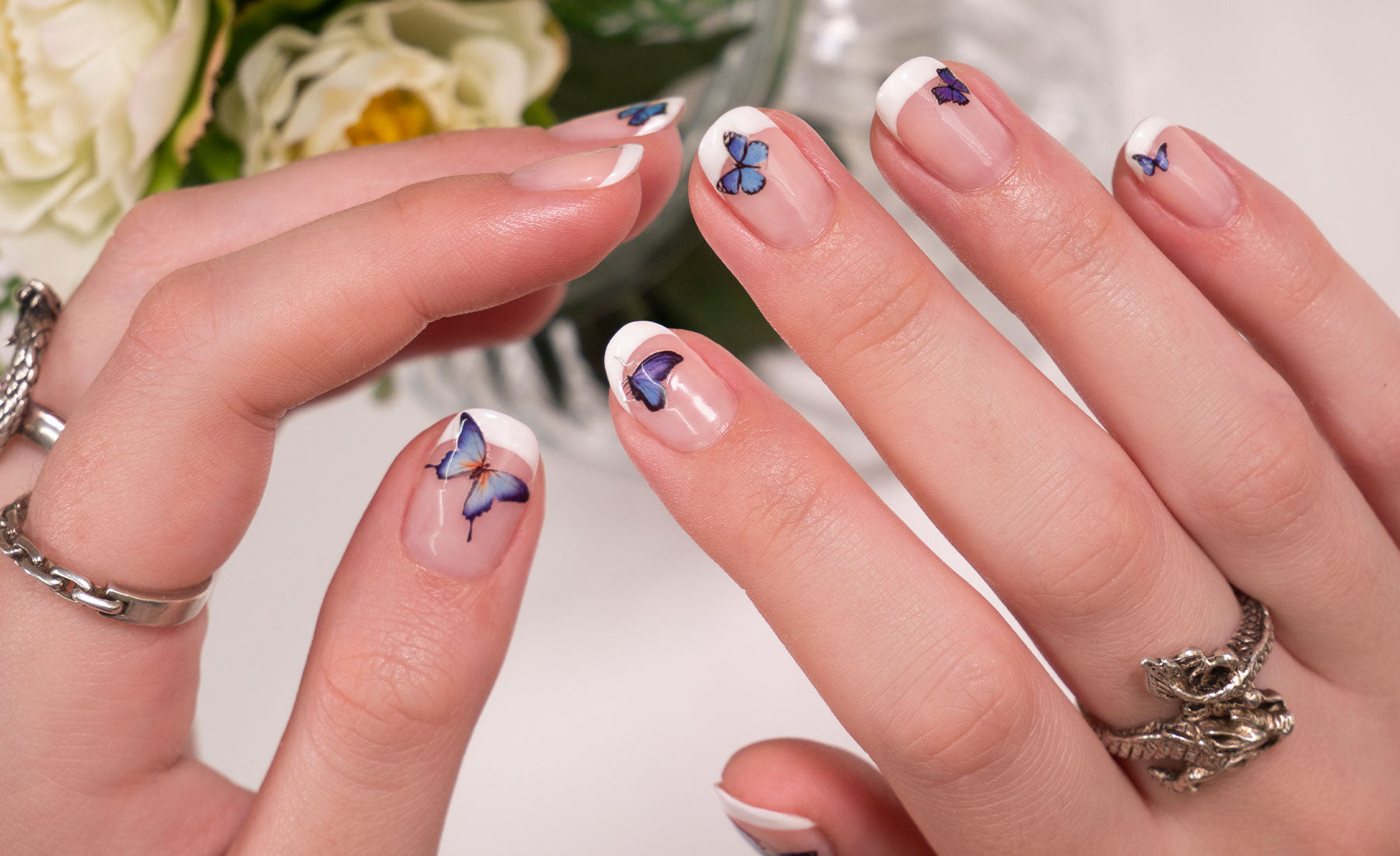 Gelous Butterfly Sticker & French Tip gel nail art - photographed in Australia on model