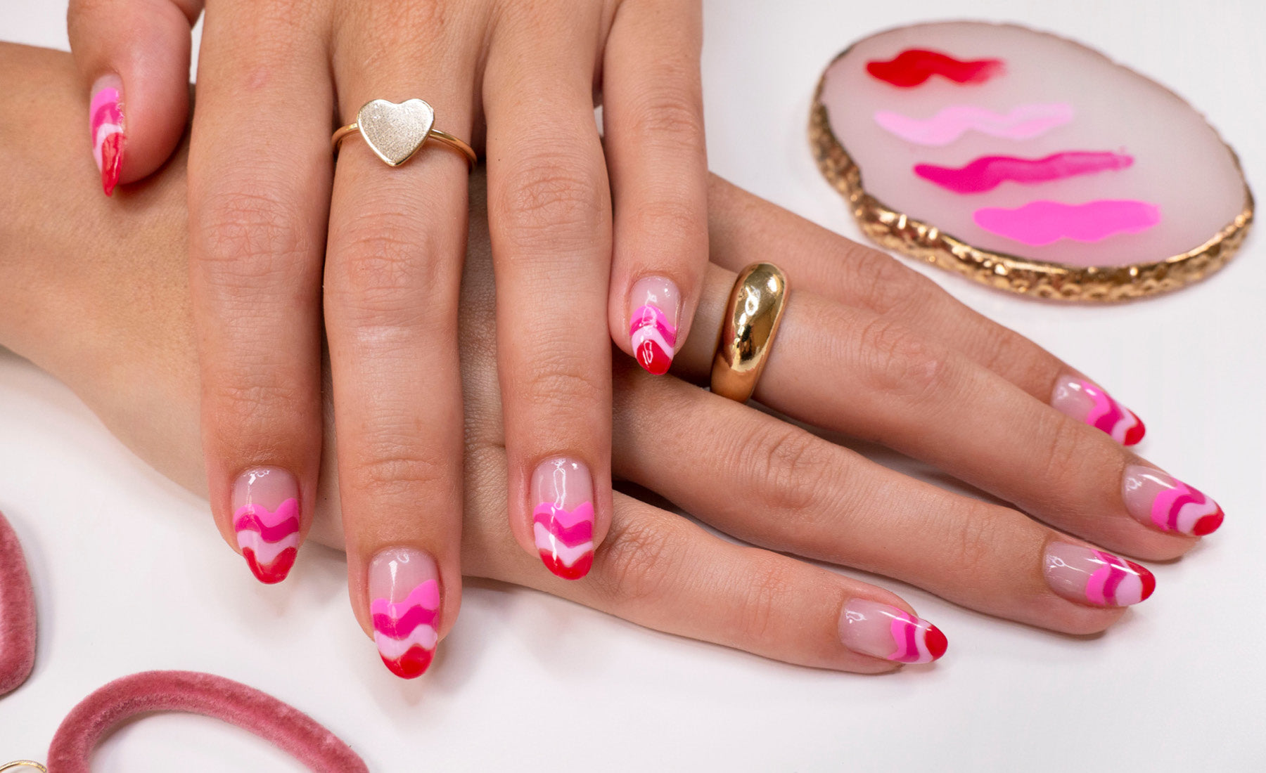 Pink Wavy Tips Gel Nail Polish Art