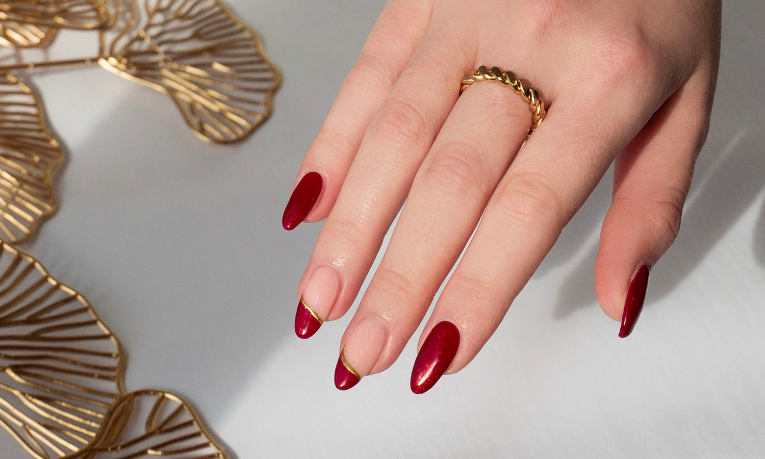 Gelous Gilded Tips gel nail art - photographed in Australia on model