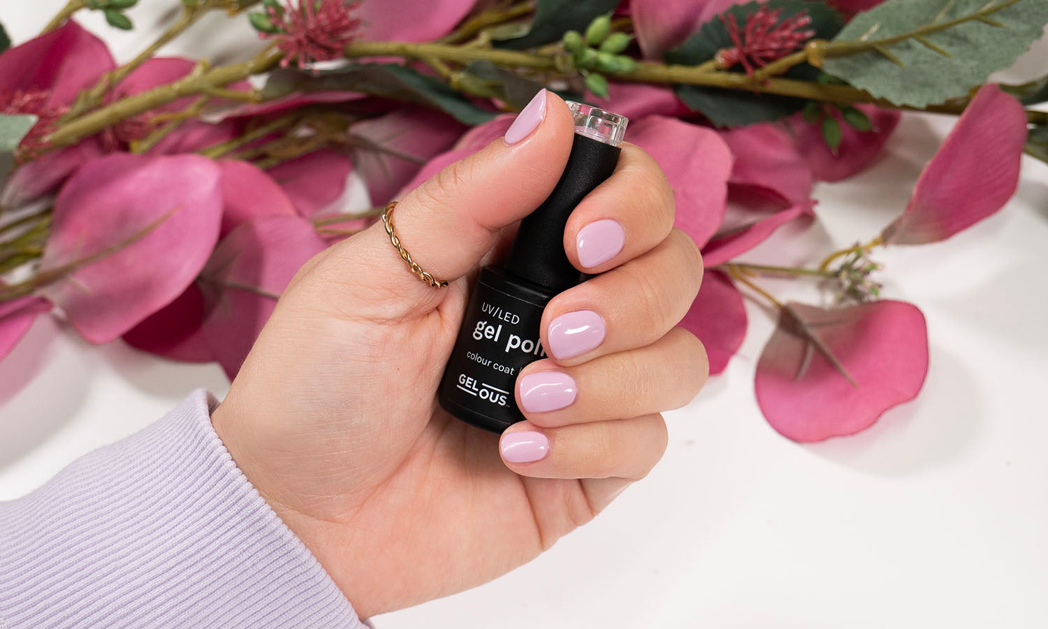 Gelous Pink Cashmere gel nail polish - photographed in Australia on model