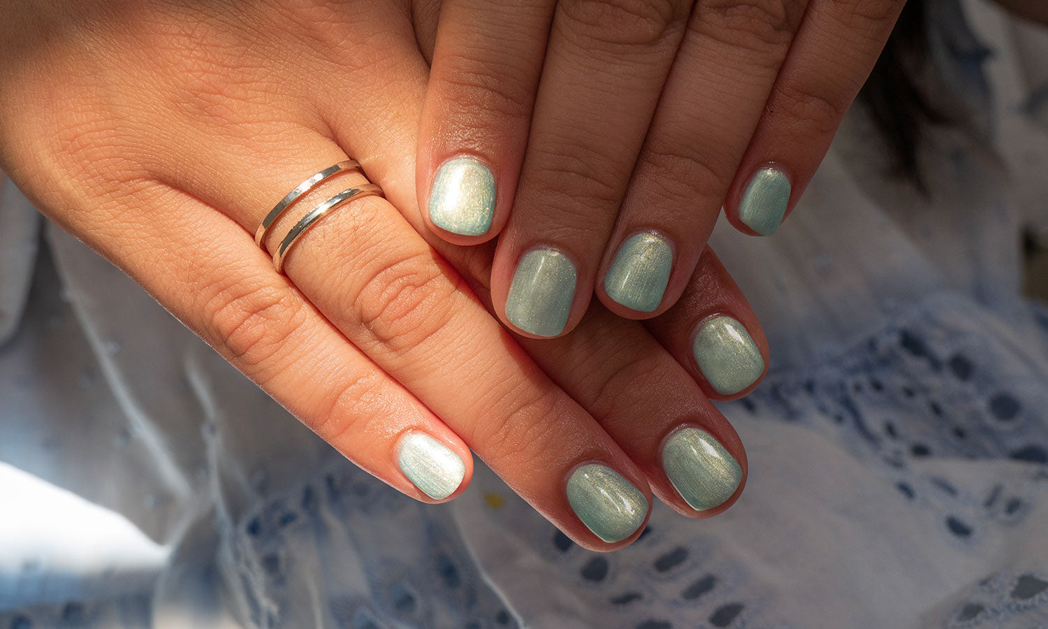 Gelous Pearlescent Ariel gel nail polish - photographed in New Zealand on model