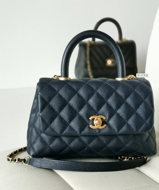 Chanel Mini Flap Bag with Top Handle Black Crumpled Lambskin Aged Gold –  Coco Approved Studio