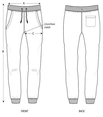 Tableau des tailles des pantalons de jogging Pitod