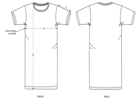 Pitod T-Shirt Dress Size Chart