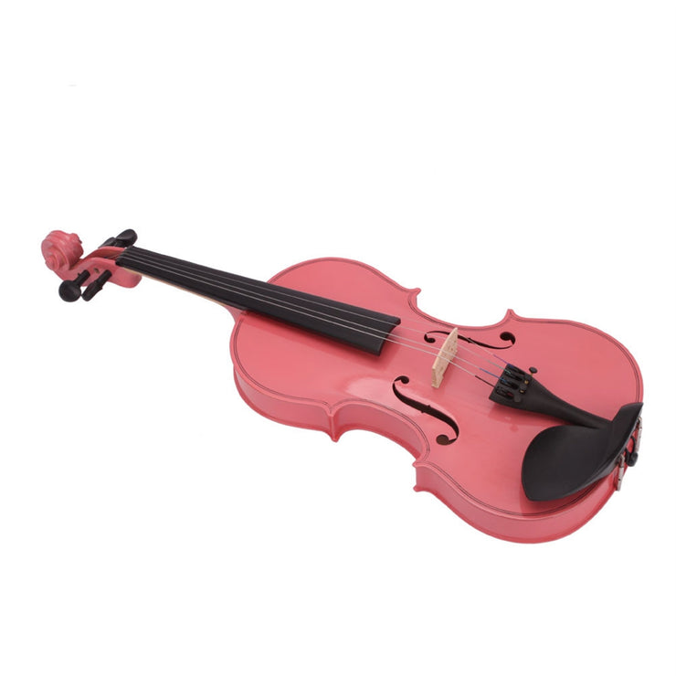 Full Size 4/4 Acoustic Violin Set,Beginner Violin Vintage Solid Wood Violin Starter Kit with Carrying Case,Bow and Rosin (Pink) RT
