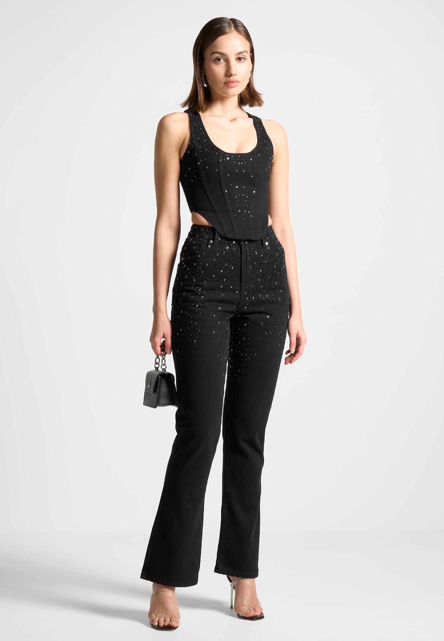 Lace Fit and Flare Trousers - Black