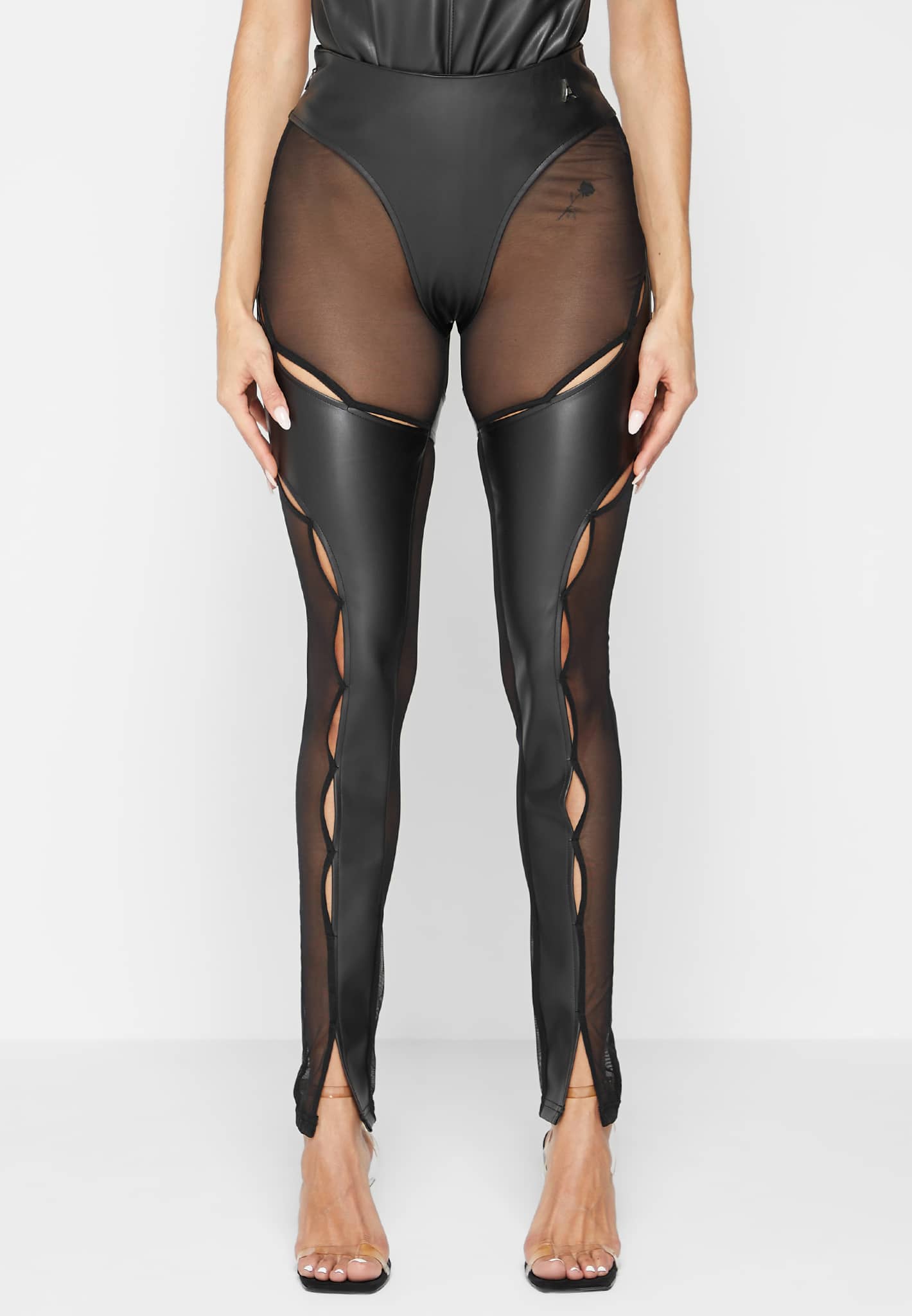  Mesh Cutout See Through High Waist Leggings for Women