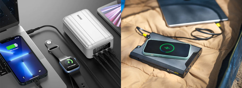 examples of a portable charger in use charging multiple devices