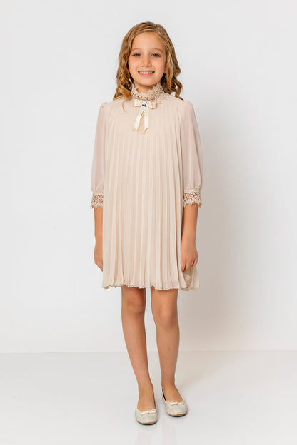 InCity Girls (8057) - Tween Matching Collar Sleeve Textured Dress