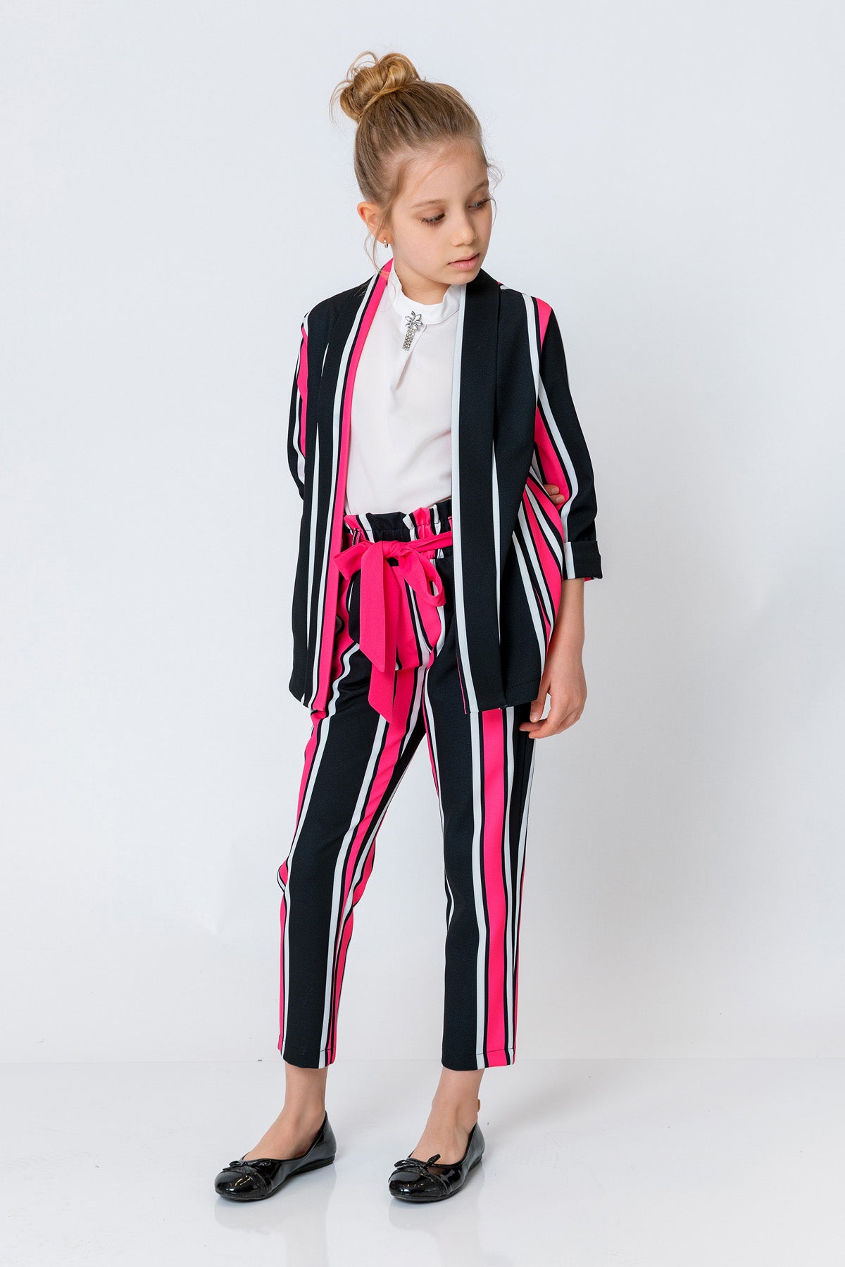 InCity Girls (8038) - Tween Ribbon Belted Striped Dress Pants