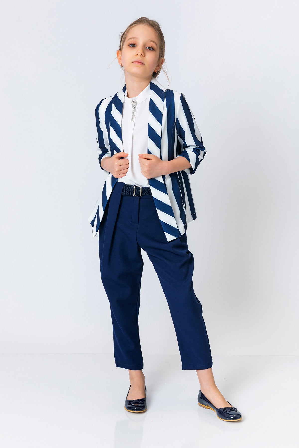 InCity Girls (8165) - Tween Striped Open Front 3/4 Sleeve Dress Jacket