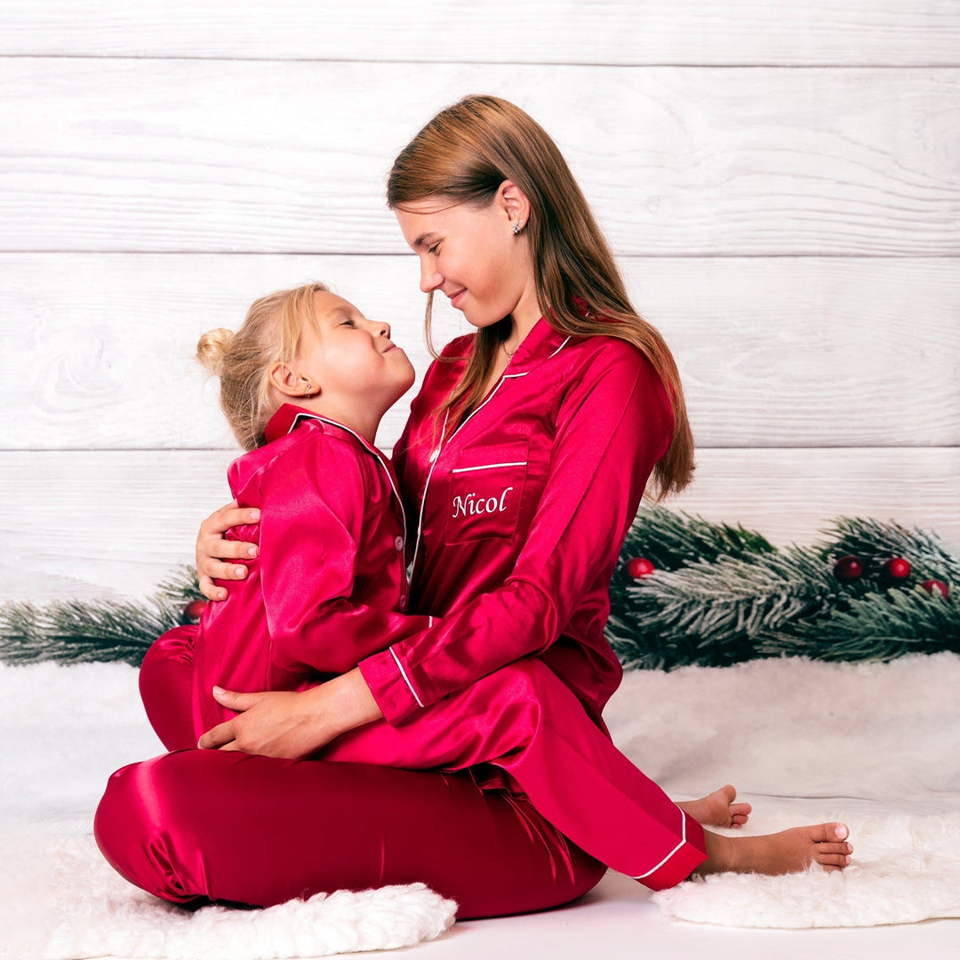 Xmas Satin Customized Family Matching Pajamas L+L – Sunny Boutique Miami