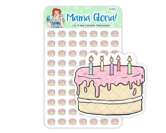 Birthday cake text, script stickers for planners, ID 0363 – mamagloriashop