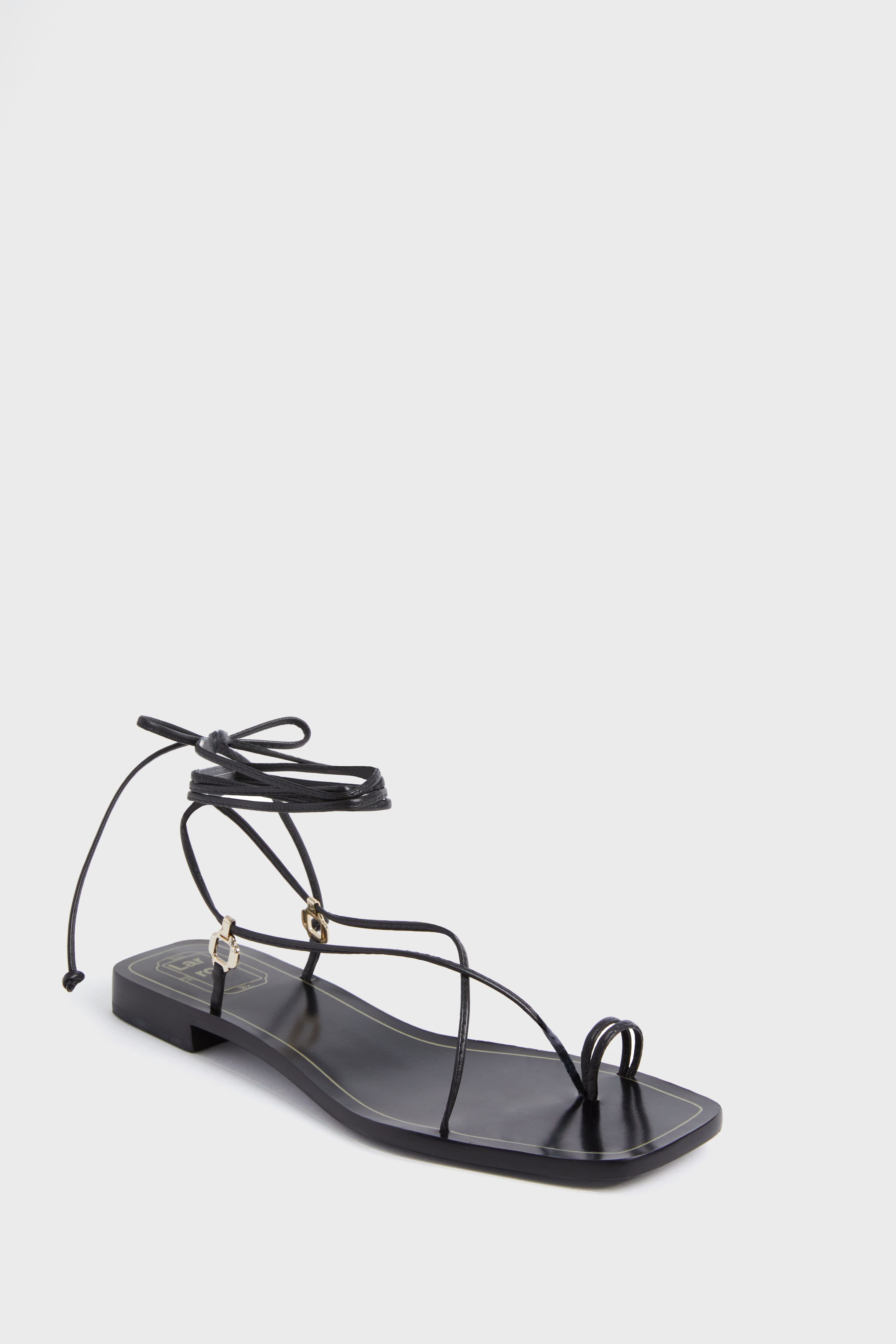 Black Portofino Flat Sandals | Larroude