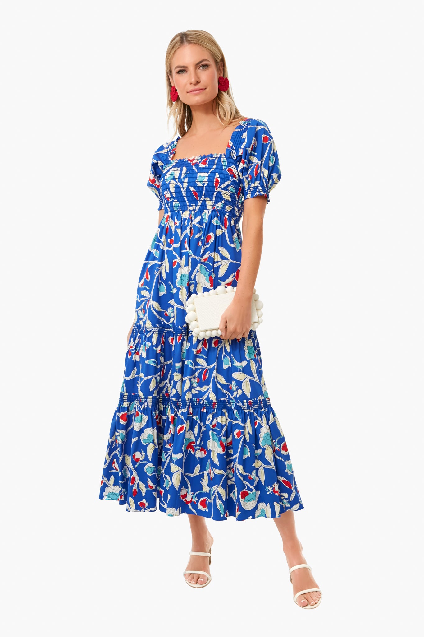 Blue Painted Roses Smocked Midi Dress | Tory Burch | Tuckernuck