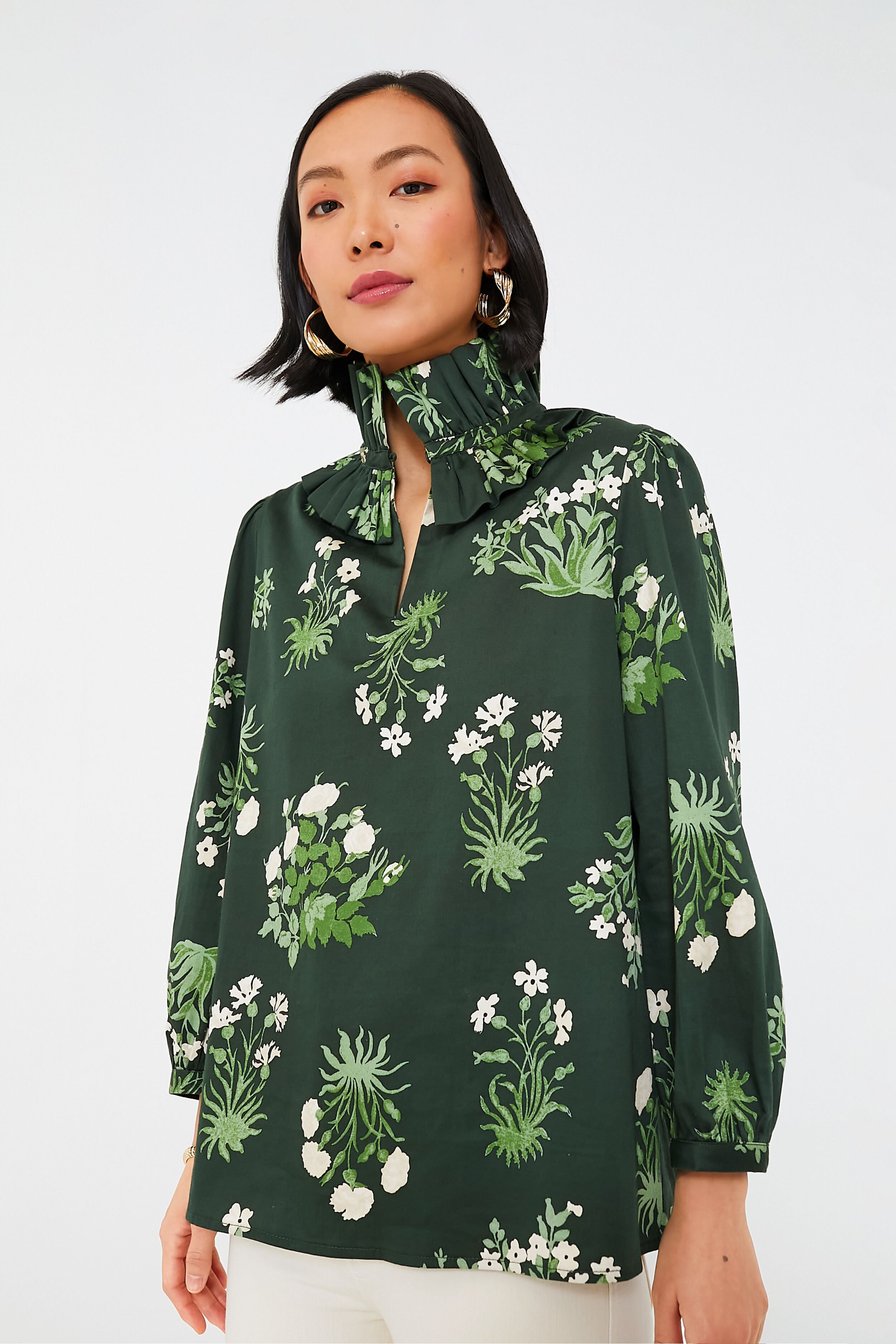 Viridian Stamped Bouquets Bouvier Blouse | Tuckernuck