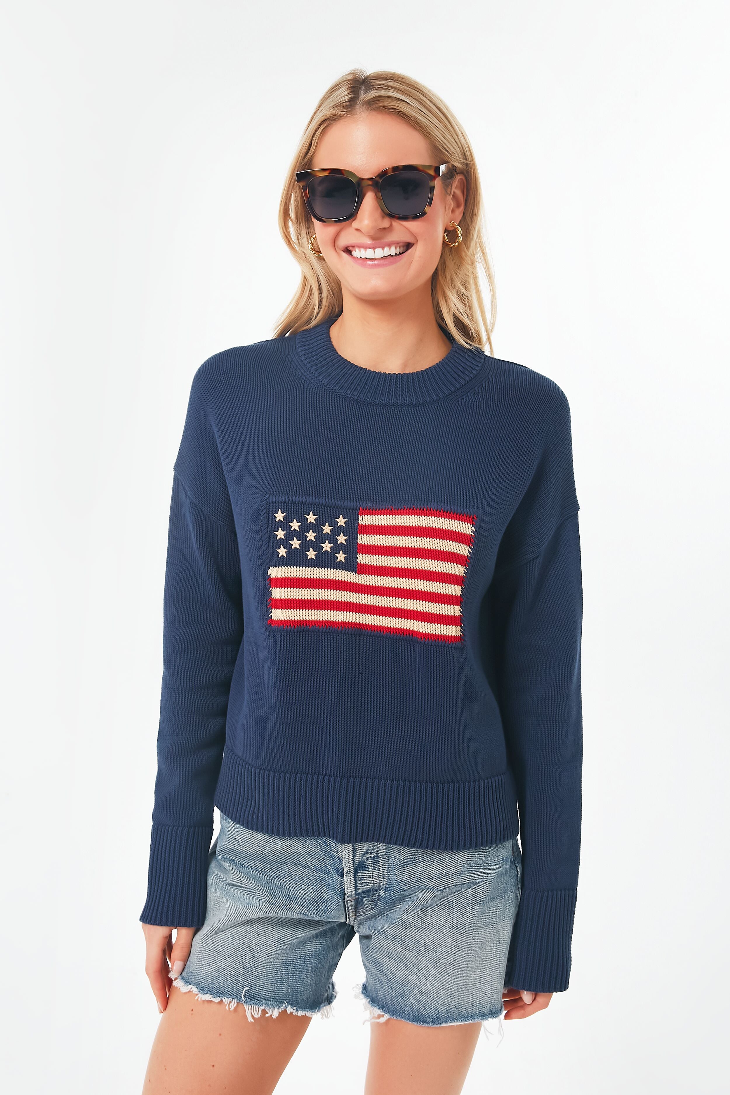 Navy Cropped Americana Sweater | Tuckernuck