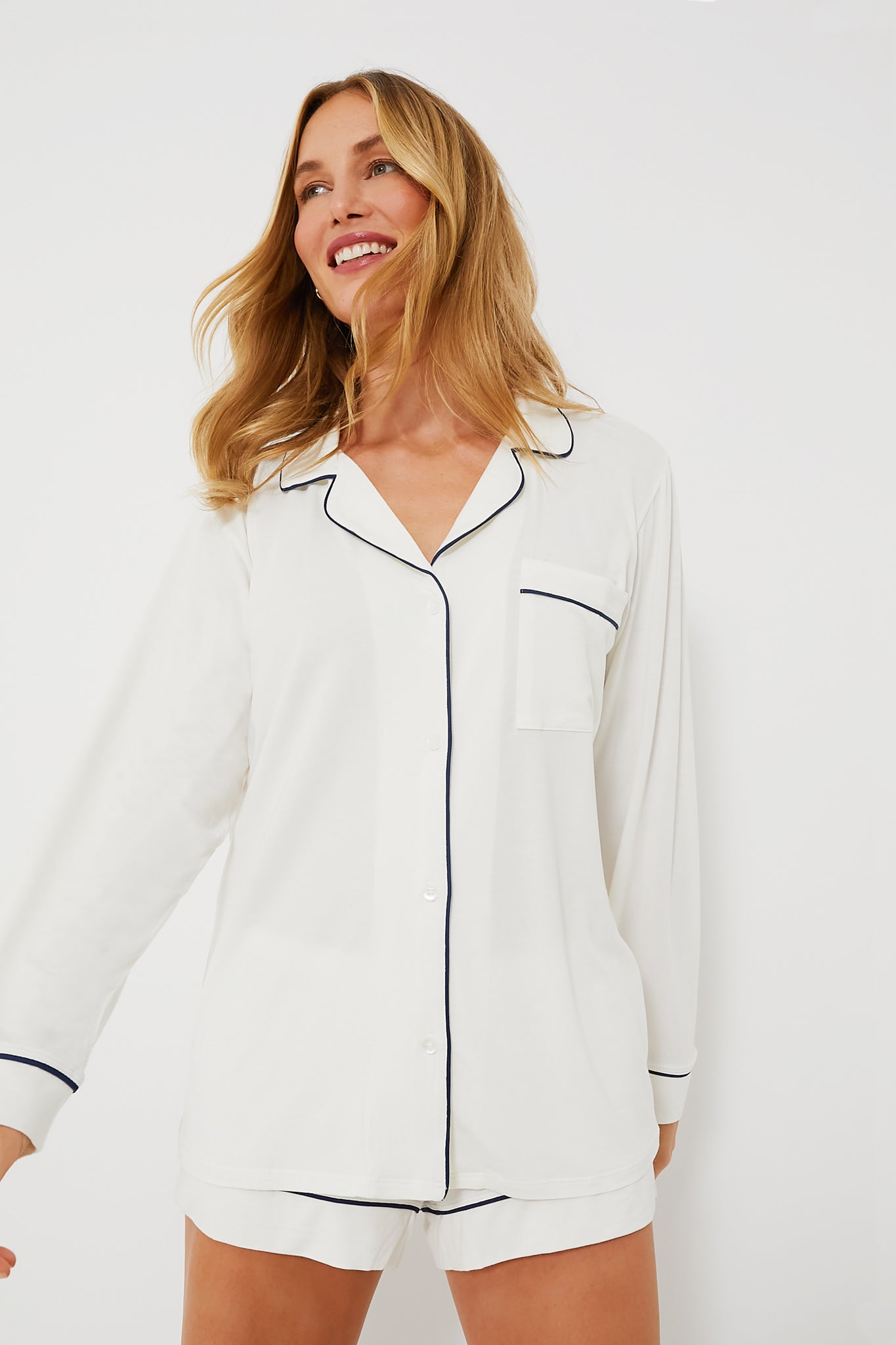 Ivory Gisele Long Sleeve Short PJ Set | Eberjey