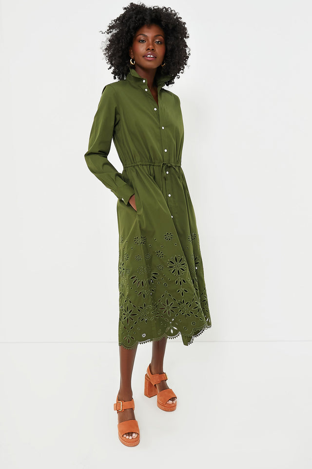 Canopy Olive Viscose Cotton Blend Long Sleeve Dress