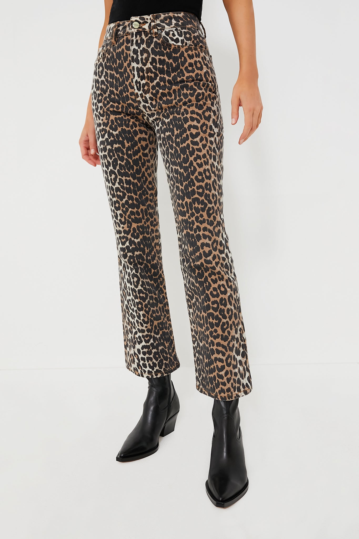 Leopard Print Denim Betzy Cropped | GANNI