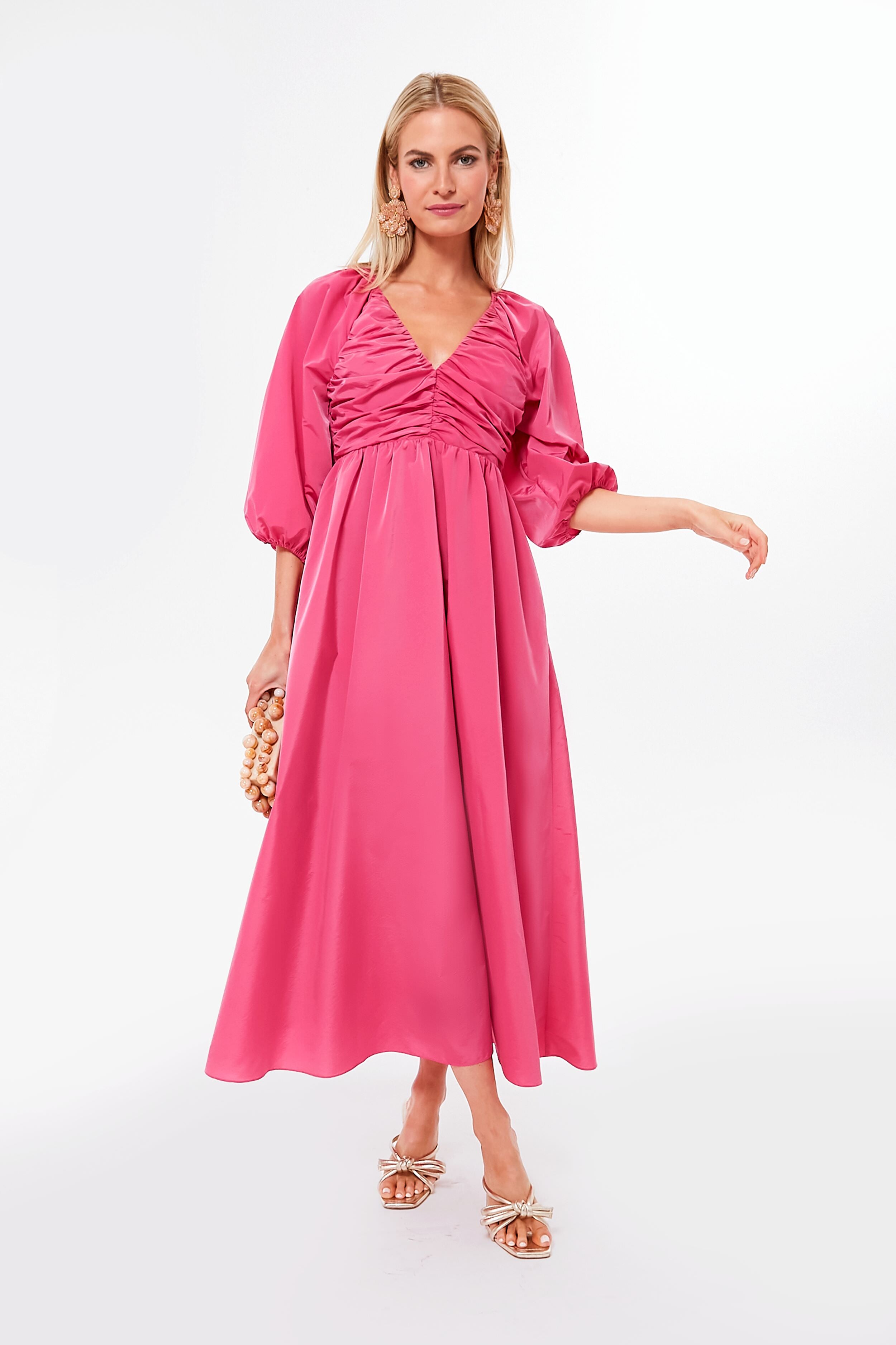 Fuchsia Ruched V-Neck Gia Maxi Dress | Hyacinth House | Tuckernuck