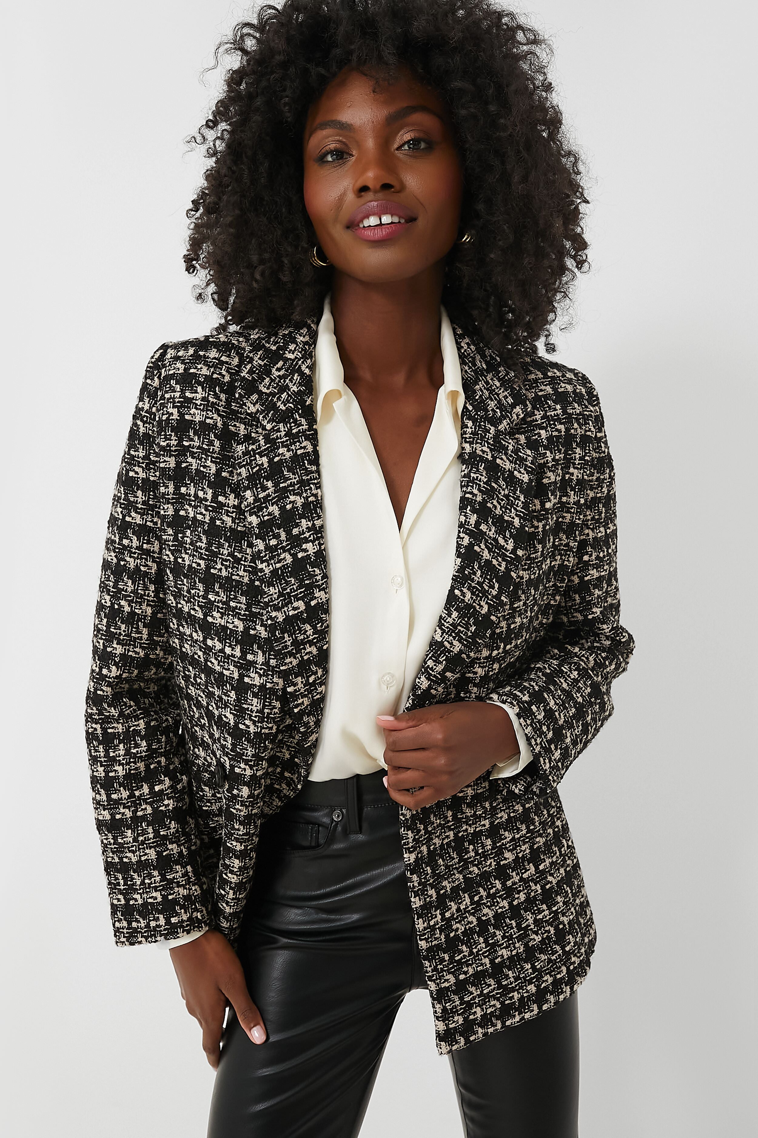 Tan and Black Tweed Madeleine Blazer | Anine Bing