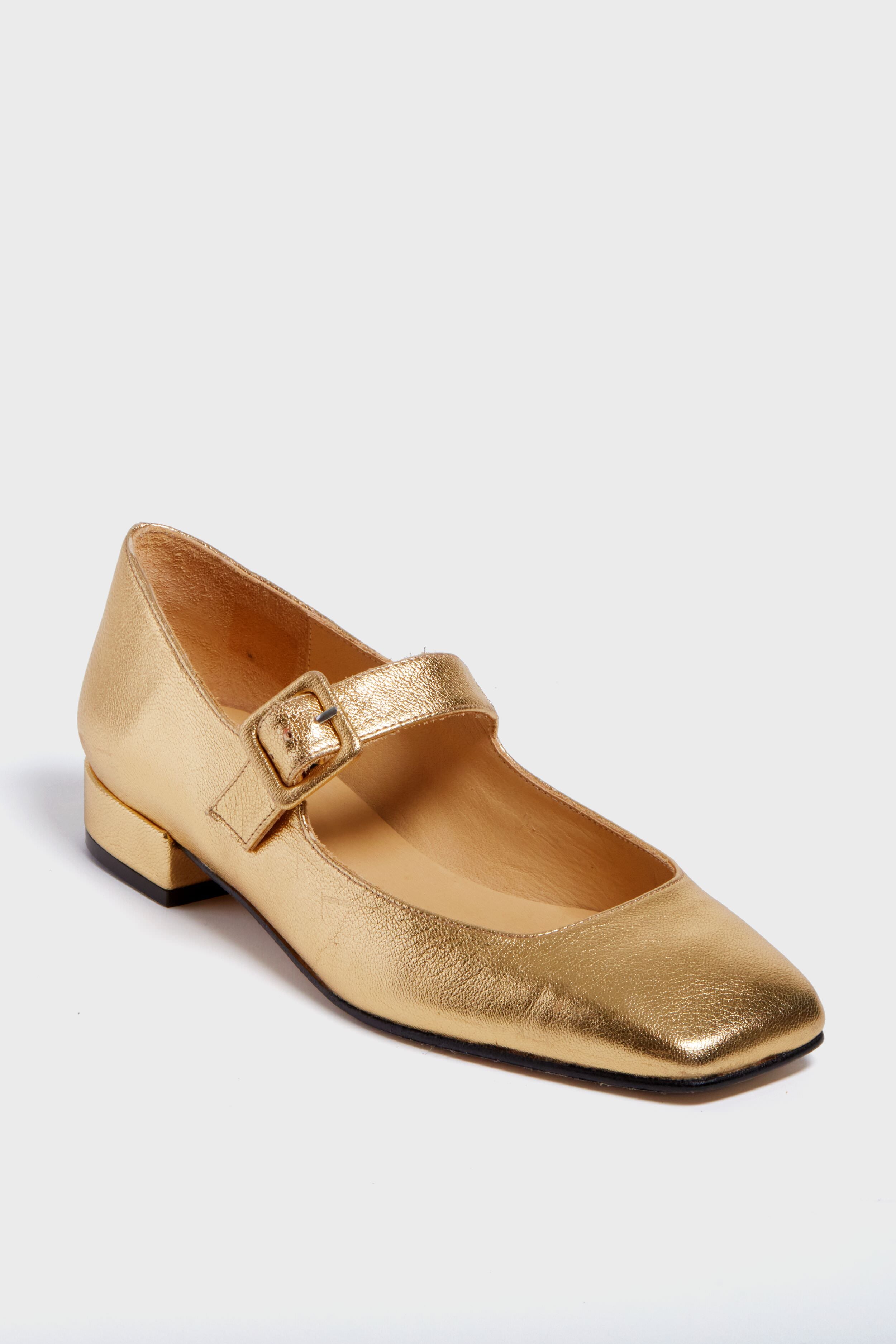Gold Leather Low Mary Janes | Penelope Chilvers