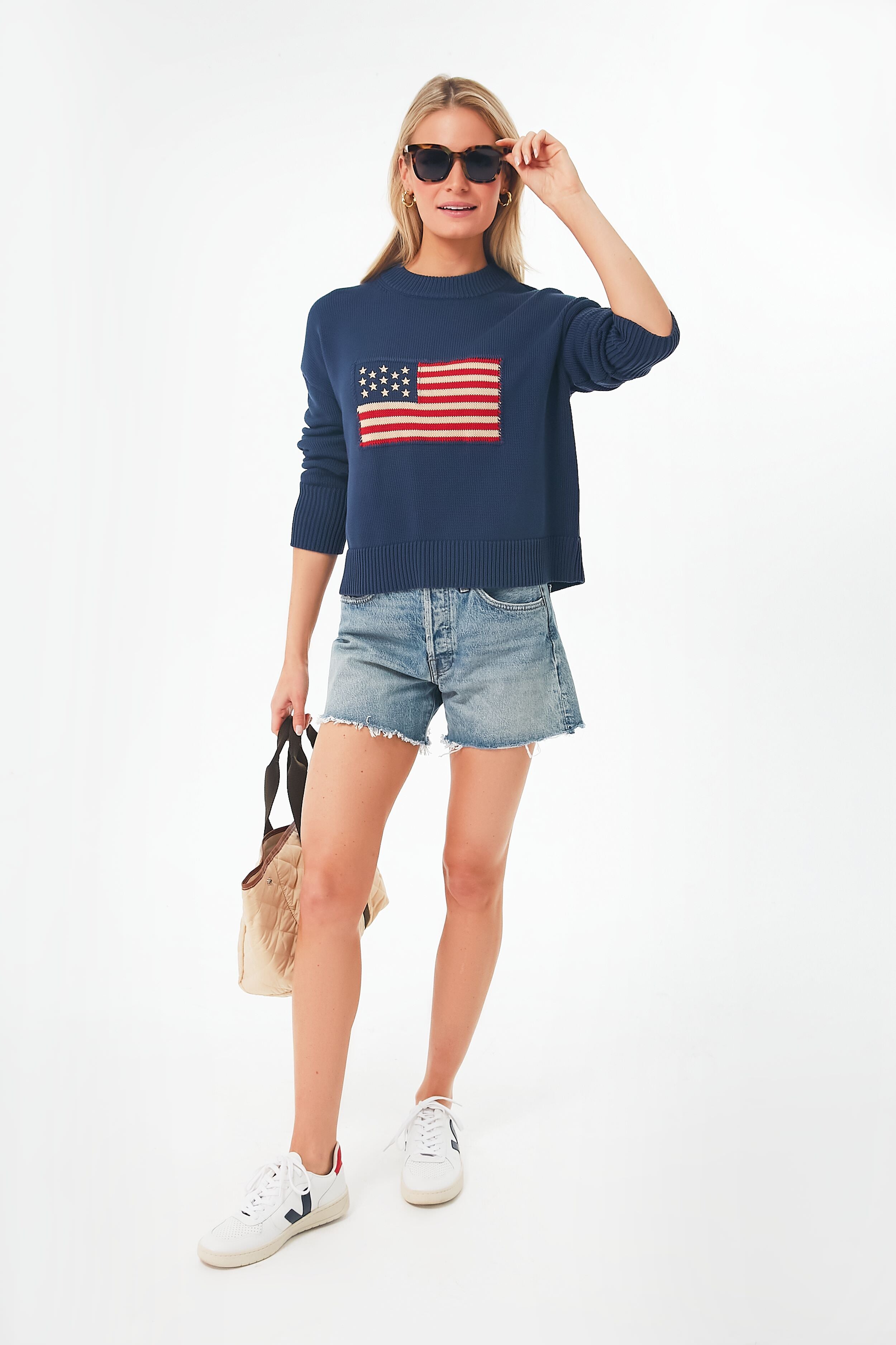 Navy Cropped Americana Sweater | Tuckernuck