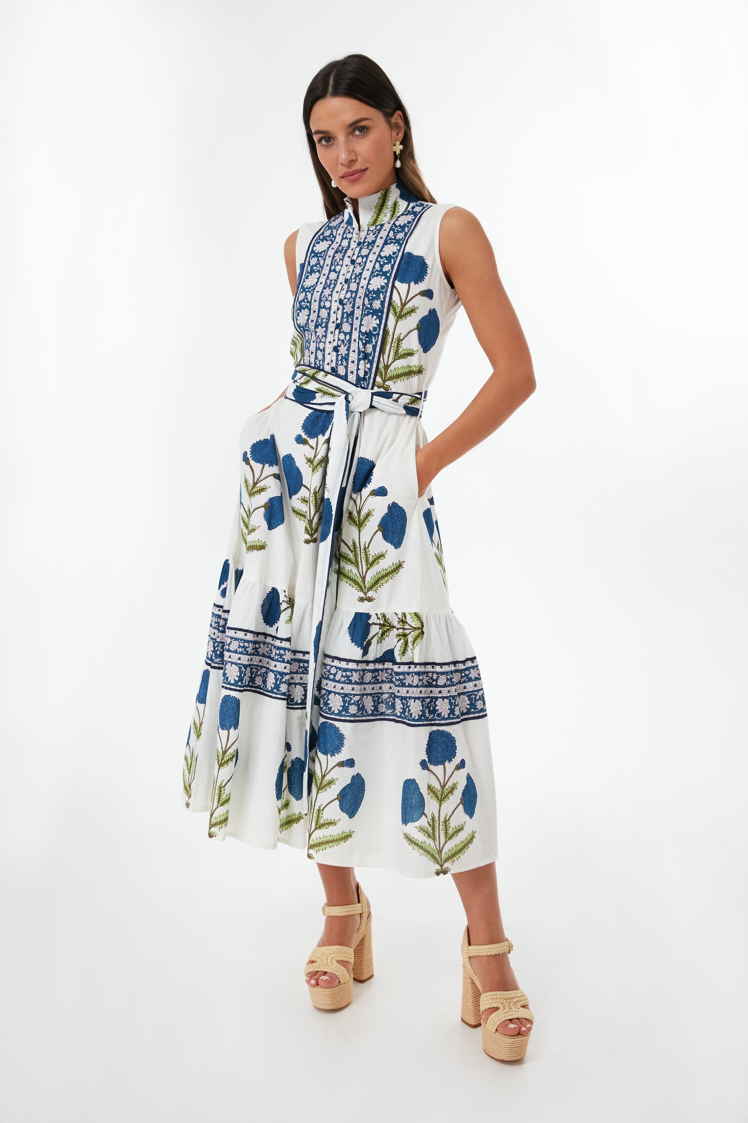 French Blue Marigold Sleeveless Flounce Dress | Sue Sartor