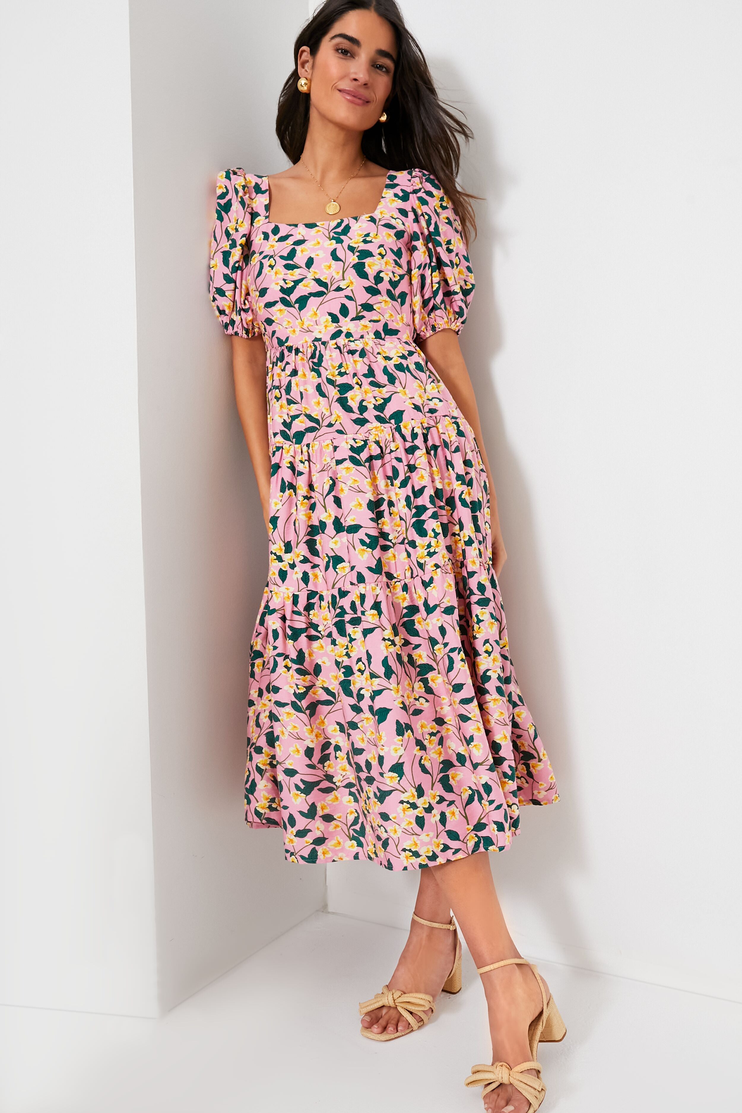 Exclusive Pink Multi Floral Print Midi Dress