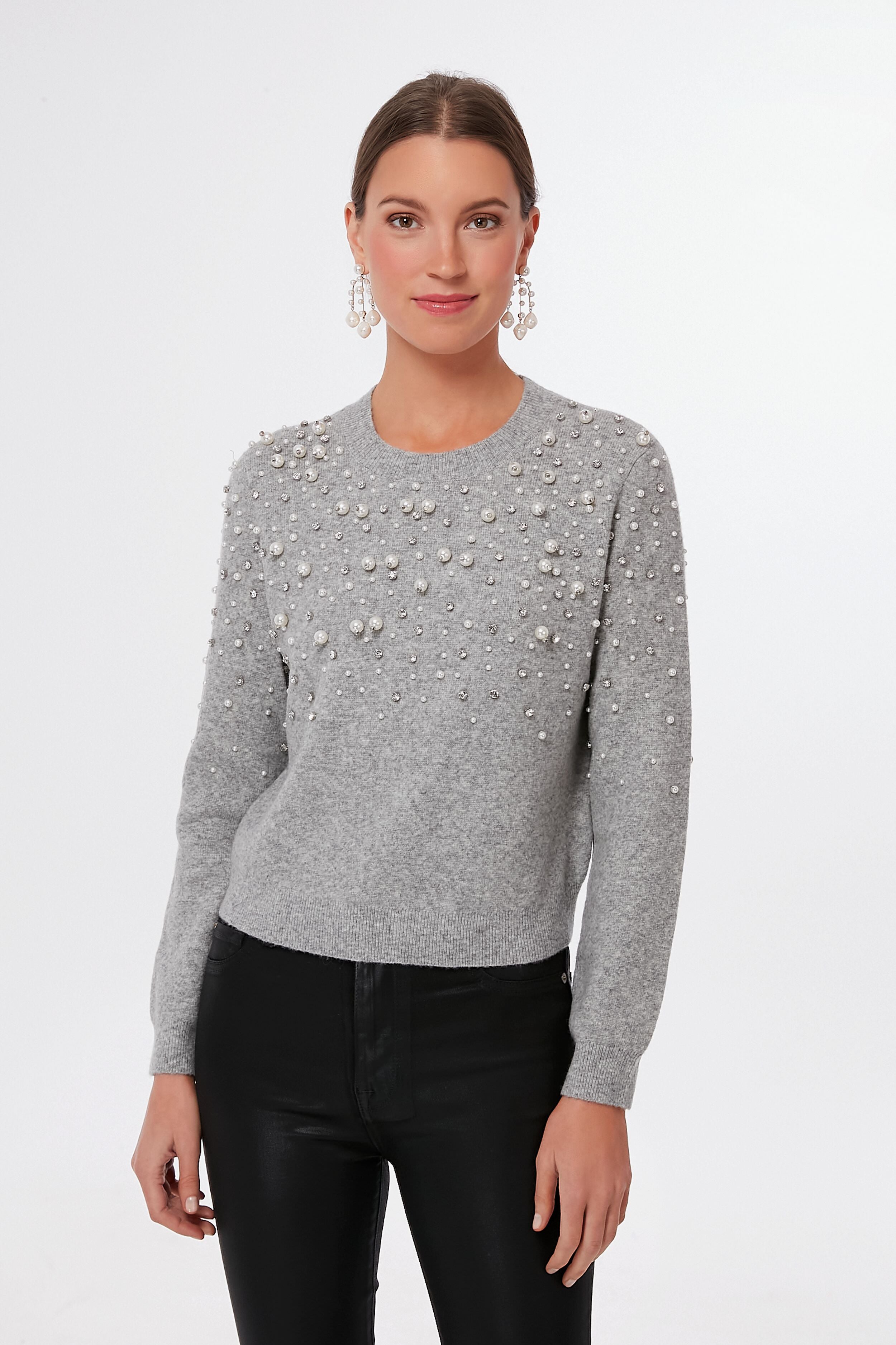 Gray Melange Pearl Rhinestone Embellished Sweater | Kate Spade New York ...