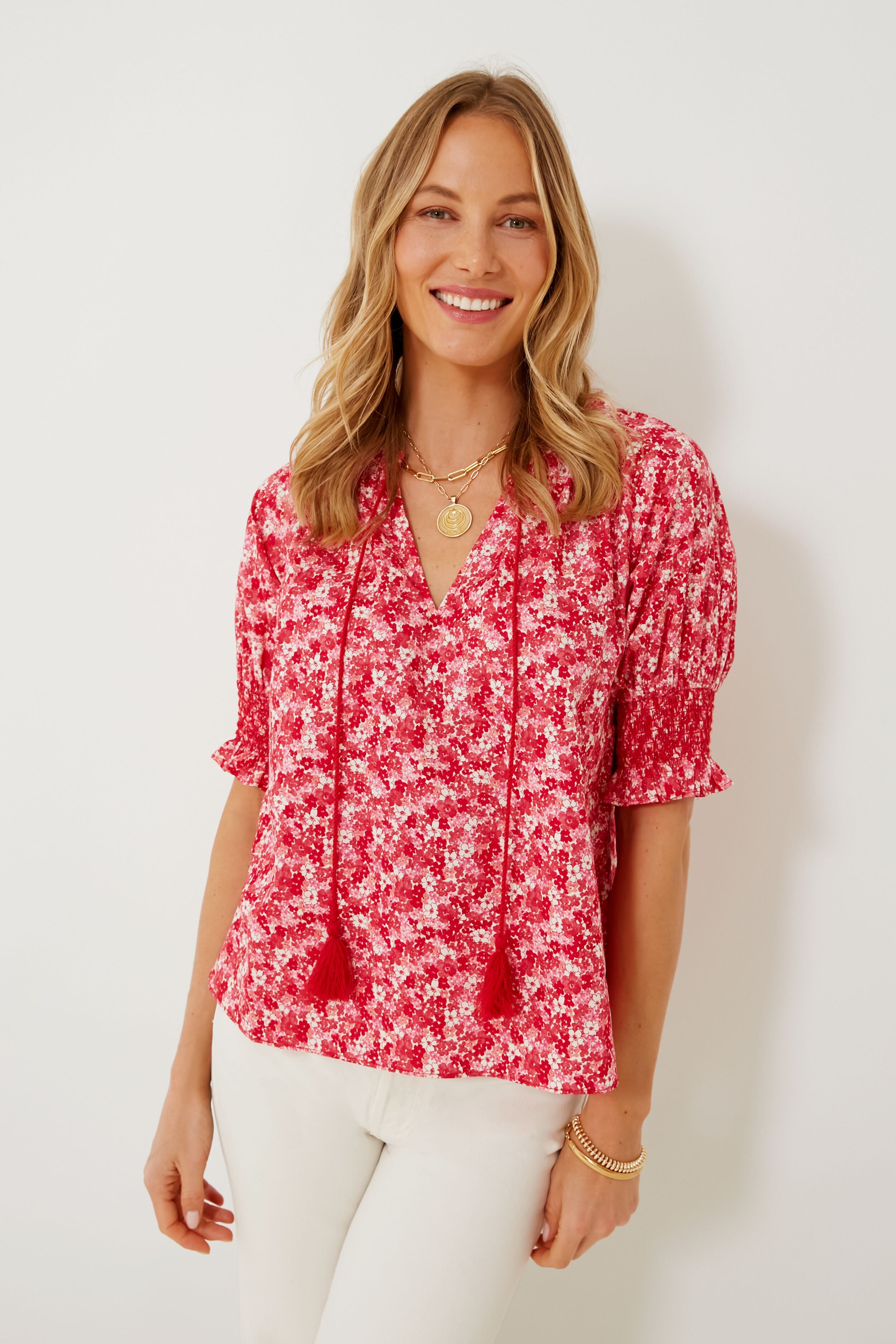 Red and Pink Floral V-Neck Colleen Blouse | Hyacinth House | Tuckernuck