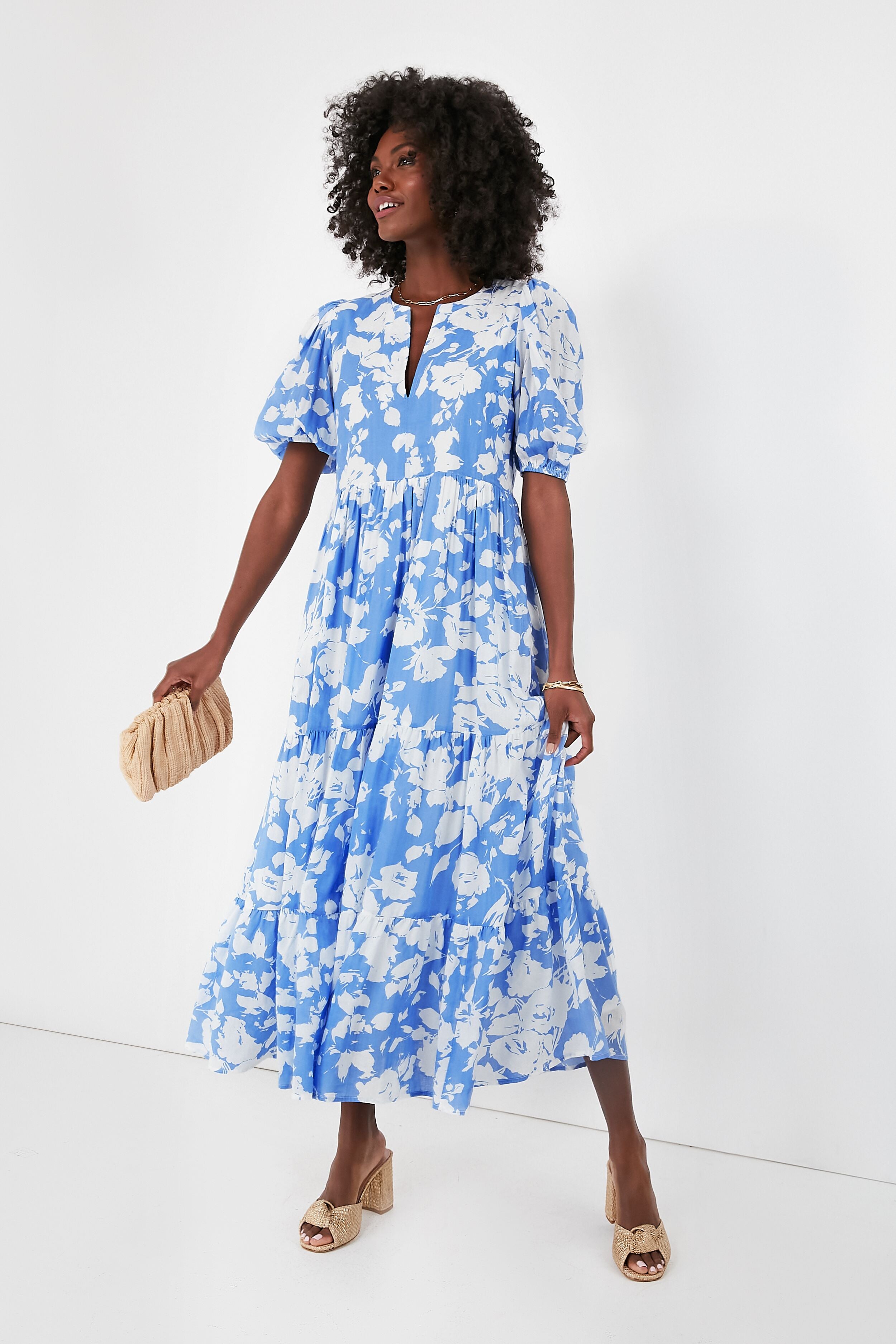 Blue and White Floral Cisco Maxi Dress | Hyacinth House