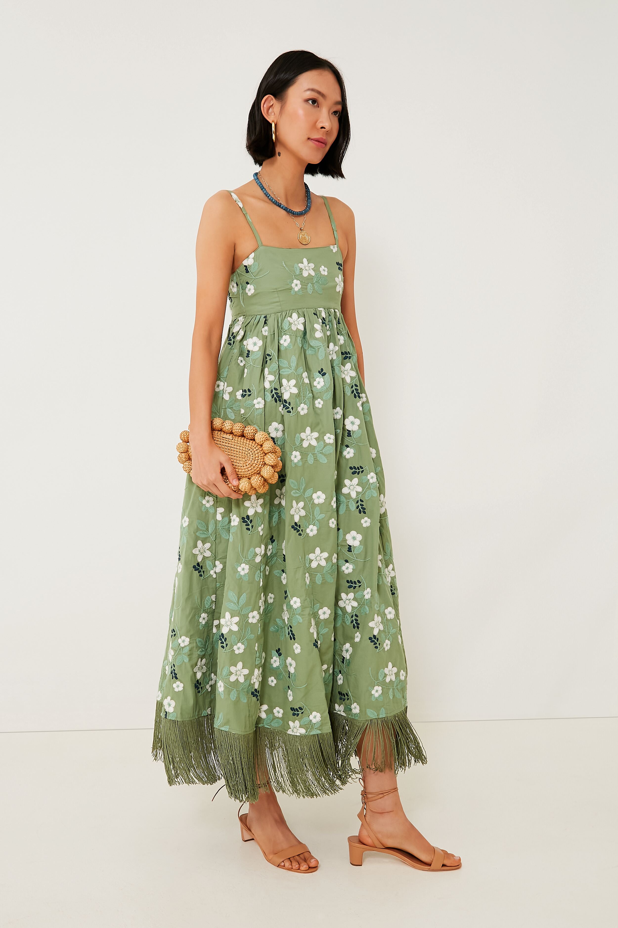 Green Gavin Fringe Midi Dress | EDDY