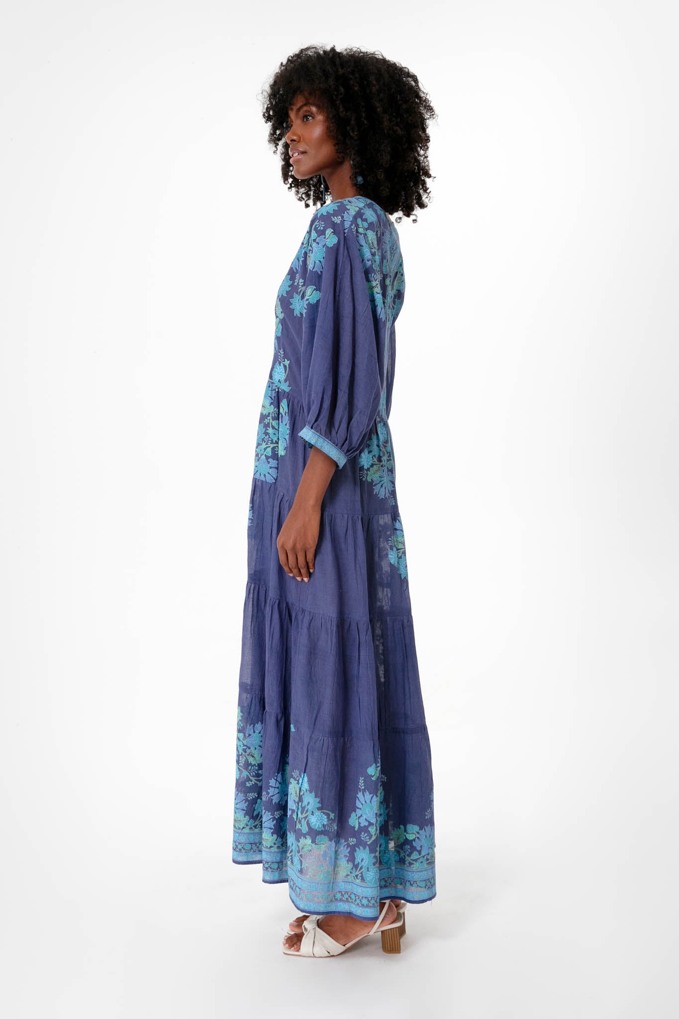 Indigo Rose Border V Neck Maxi Dress | Juliet Dunn | Tuckernuck