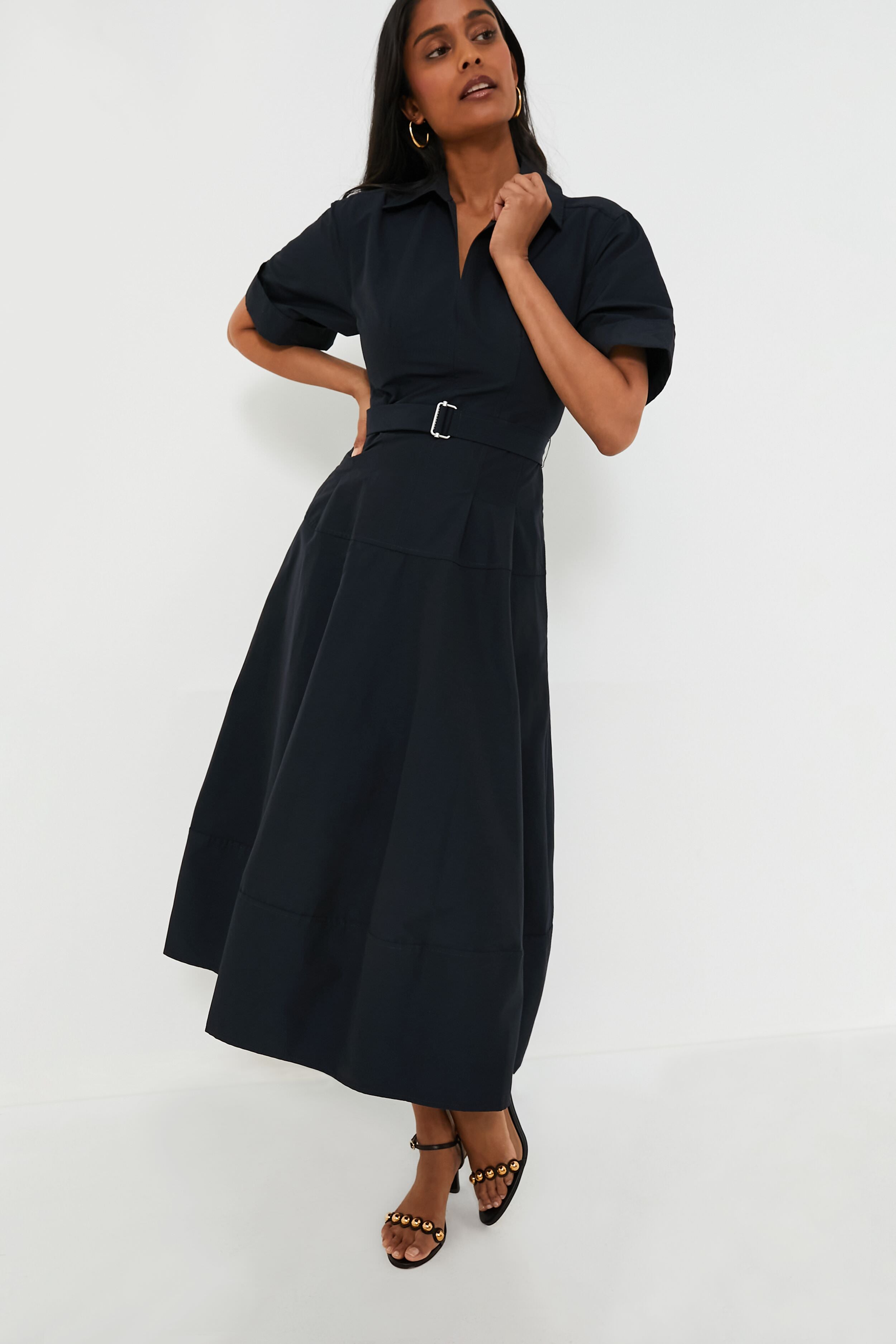 Midnight Deanna Short Sleeve Belted Midi Dress | SIMKHAI