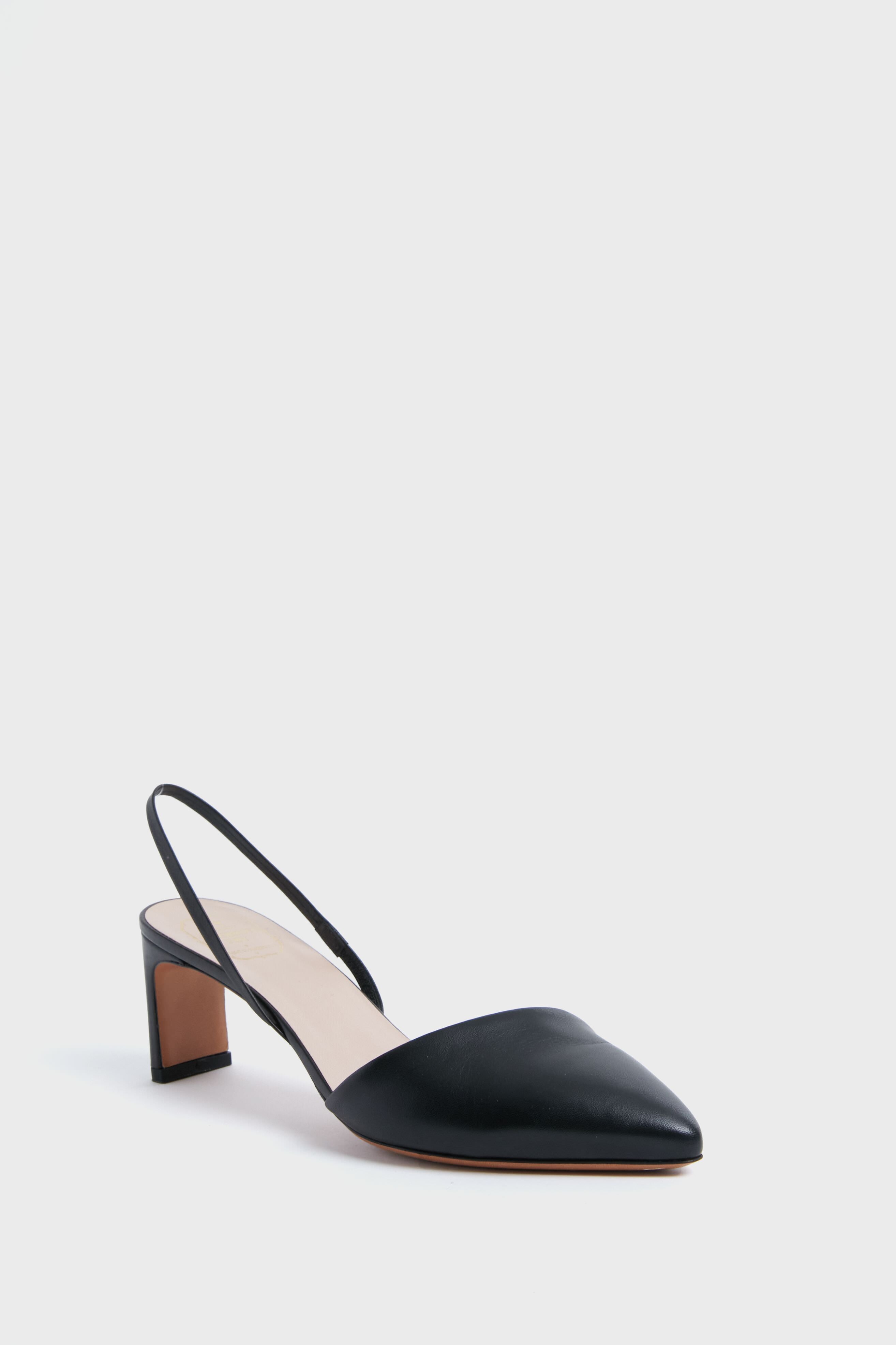 Black Leather Frankie Angled Slingback | Emerson Fry