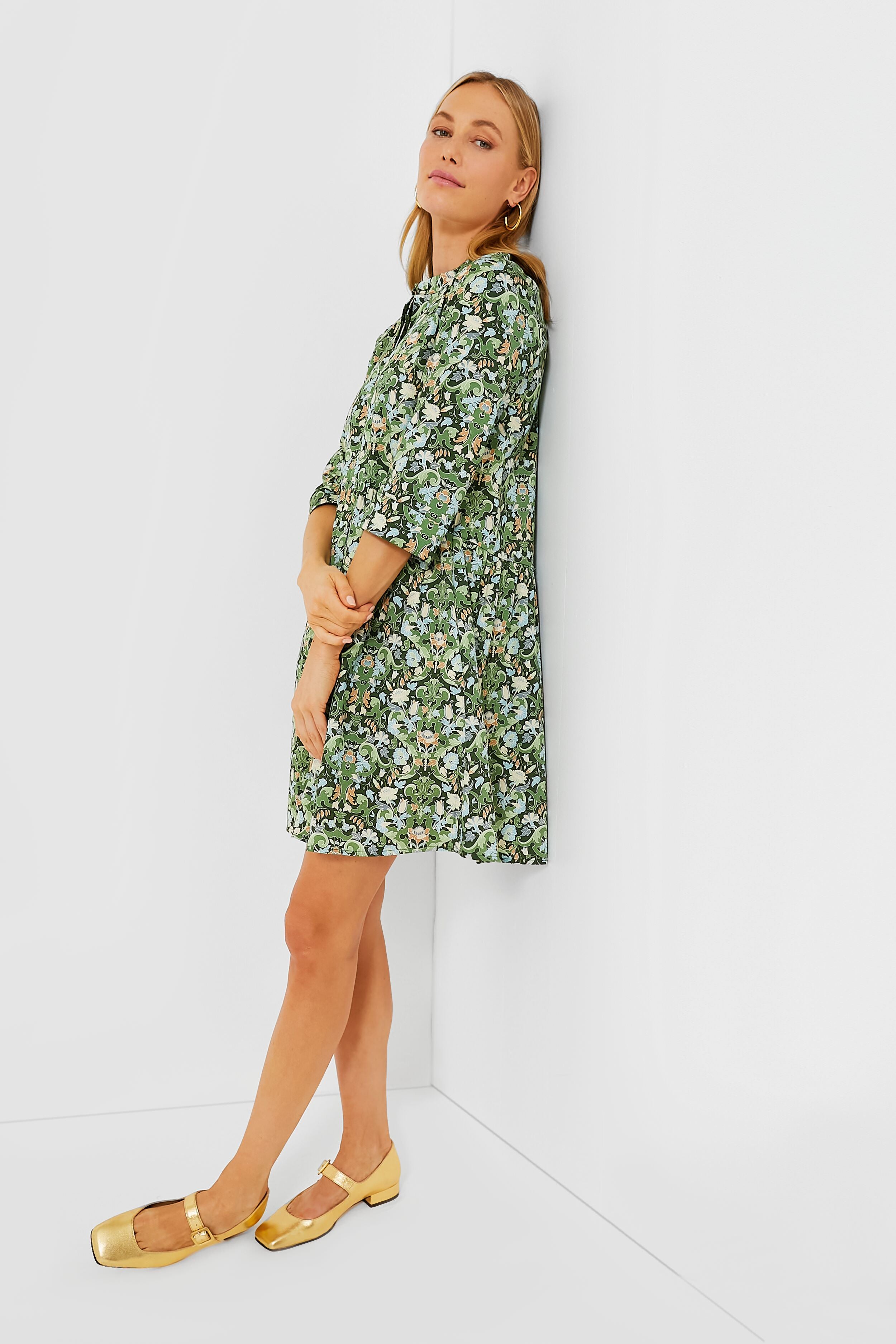 Sage Deco Damask Royal Shirt Dress