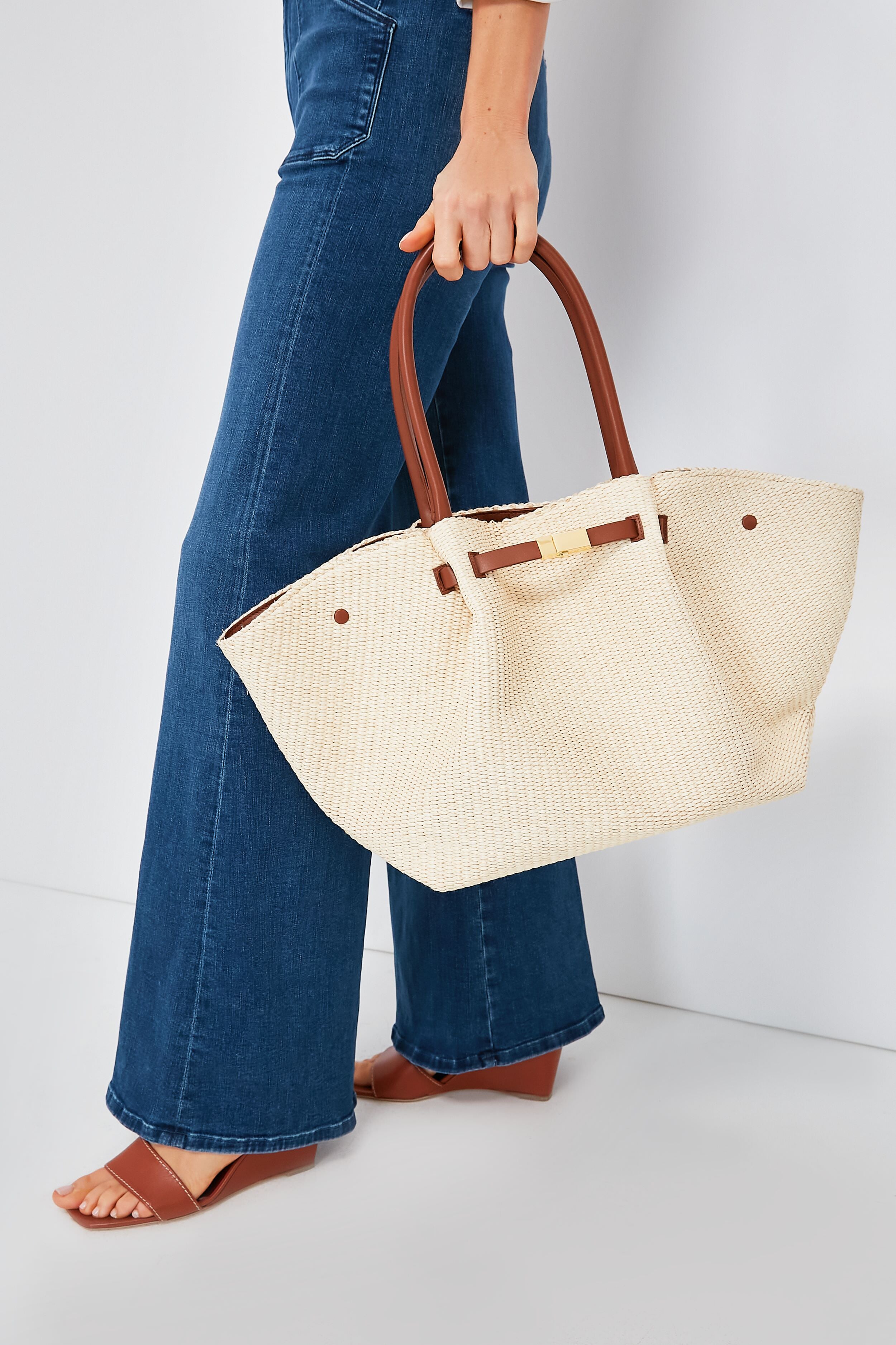 Demellier Tan Natural Raffia New York Bag