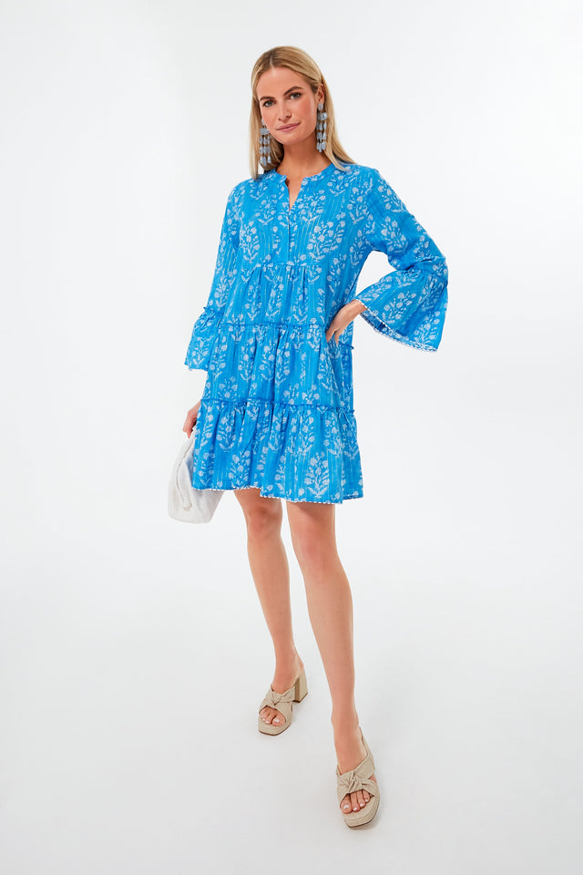 Exclusive Orchid Small Flower Lurex Flared Sleeve Dress | Juliet Dunn